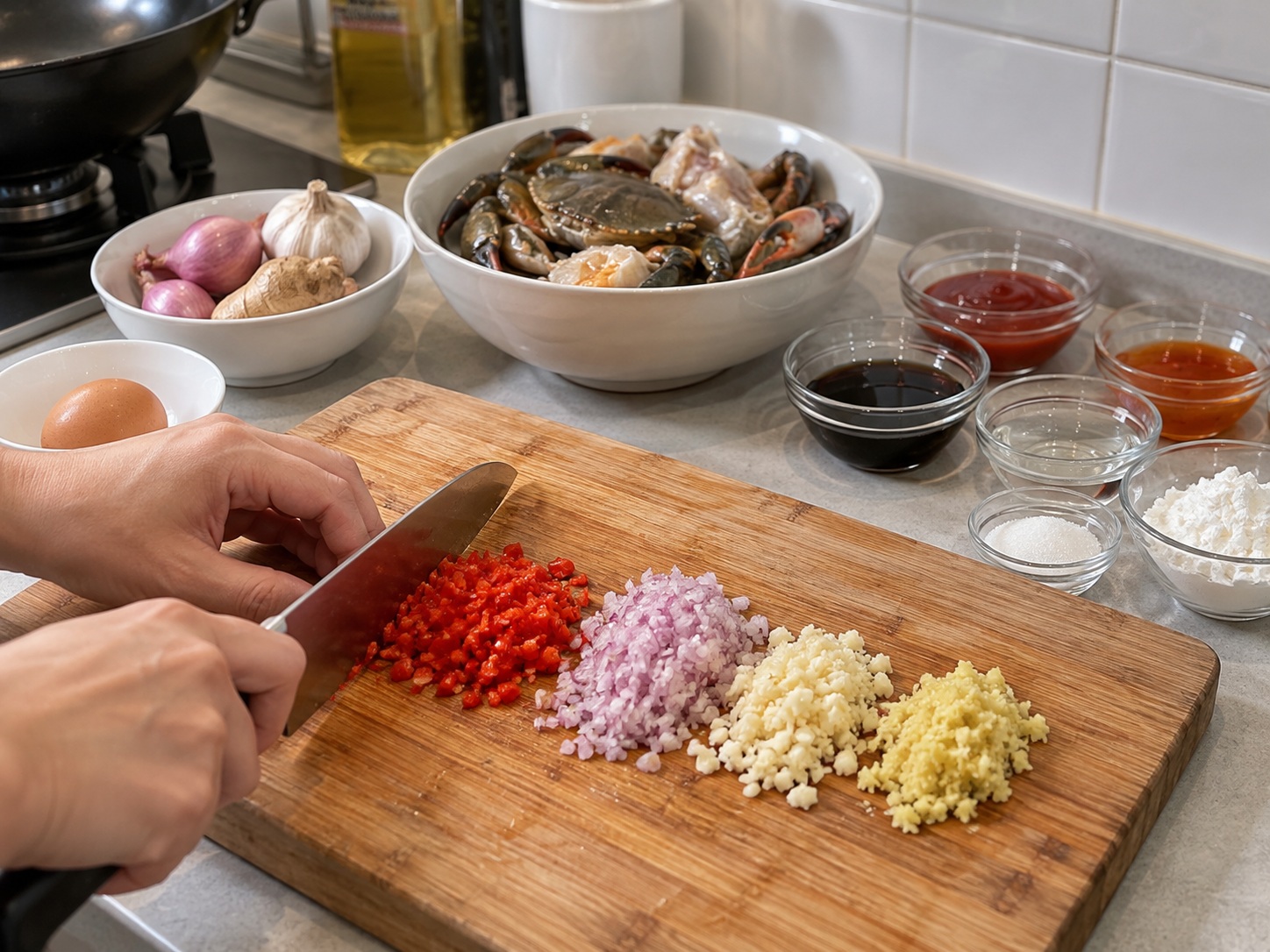 Kepiting Cabai Singapura — Cincang bumbu