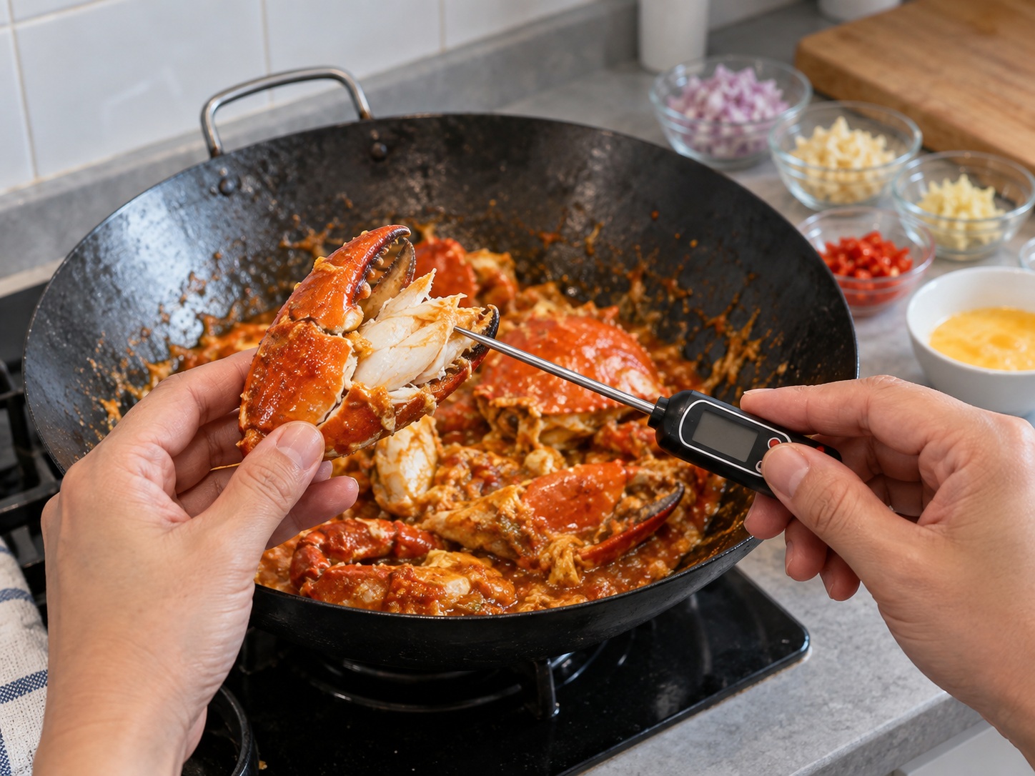Kepiting Cabai Singapura — Periksa daging kepiting