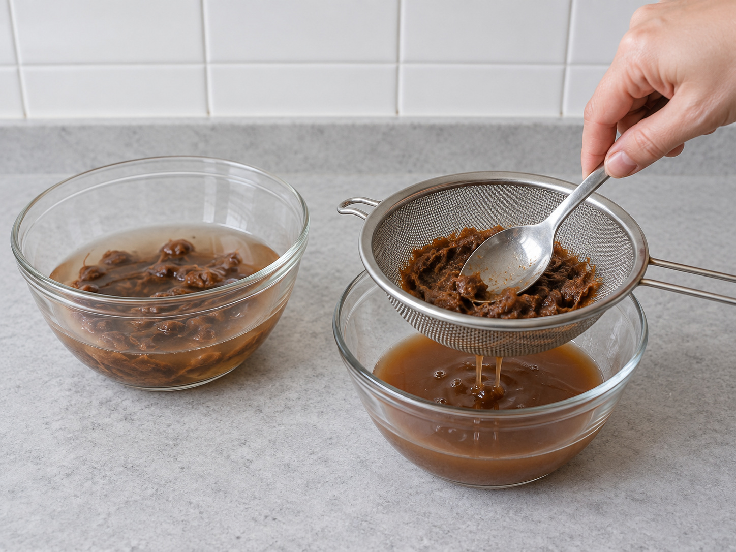 Kari Kepala Ikan Singapura — 4. Larutkan pasta asam dengan 150 ml air lalu saring