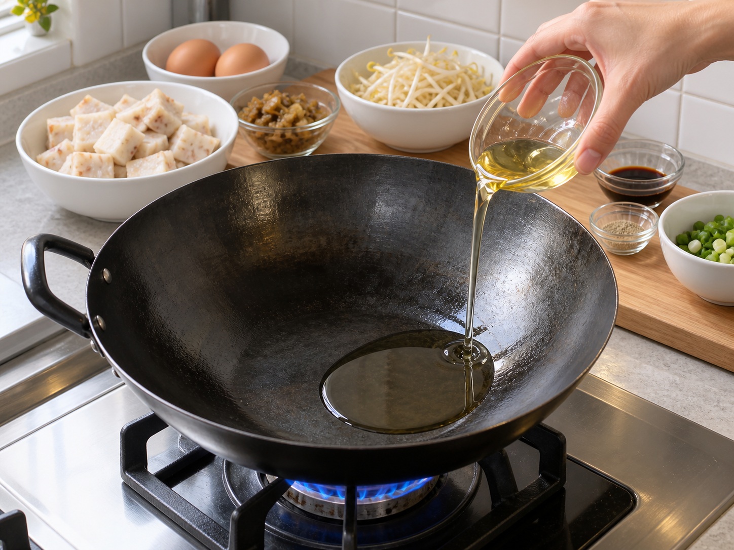新加坡炒蘿蔔糕 — 燒熱鑊具
