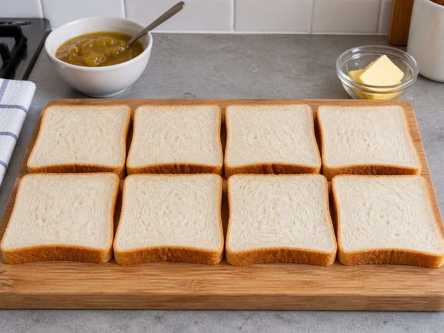 Singapore Kaya Butter Toast — Arrange bread
