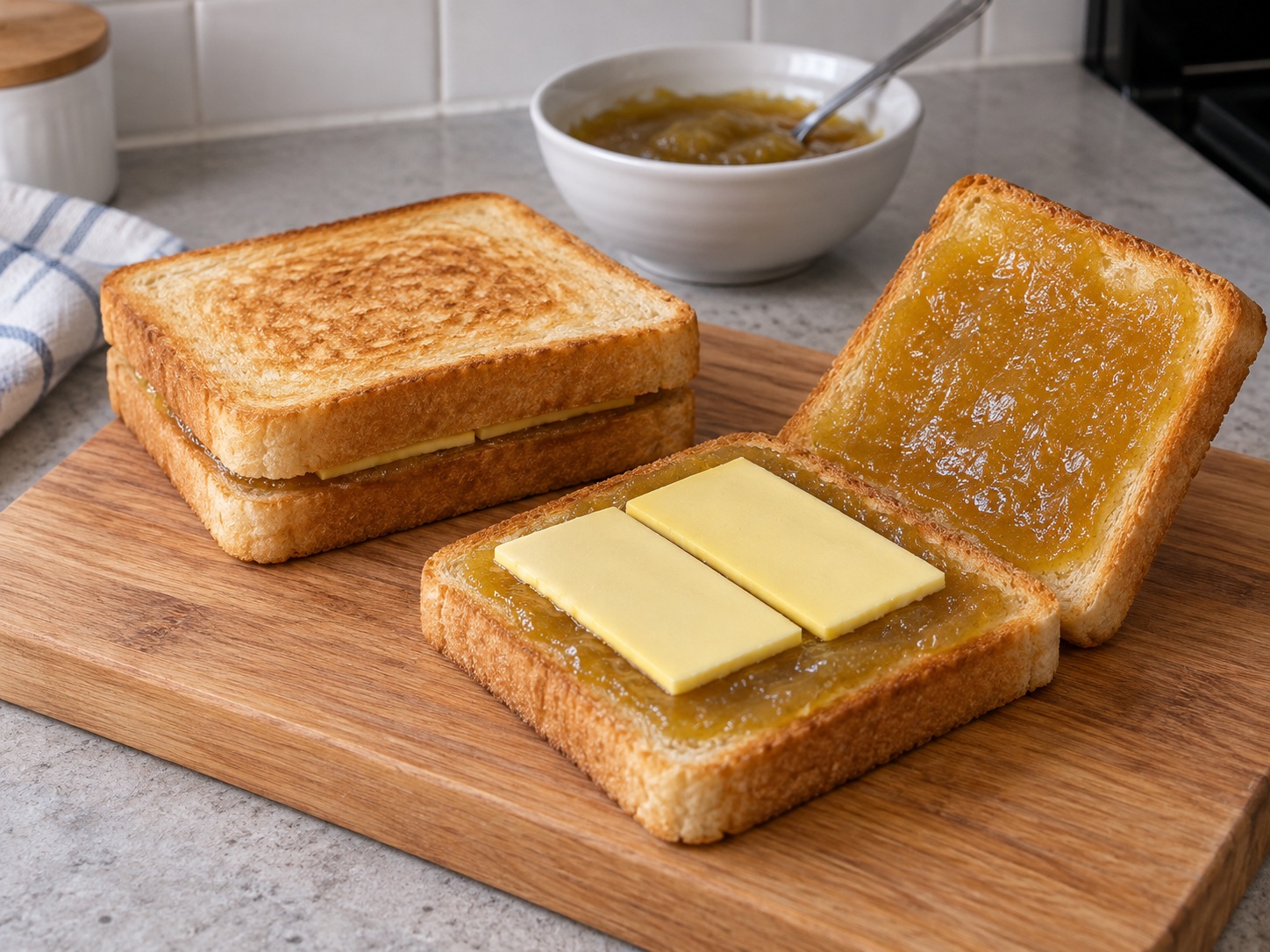 Singapore Kaya Butter Toast — Add butter and close
