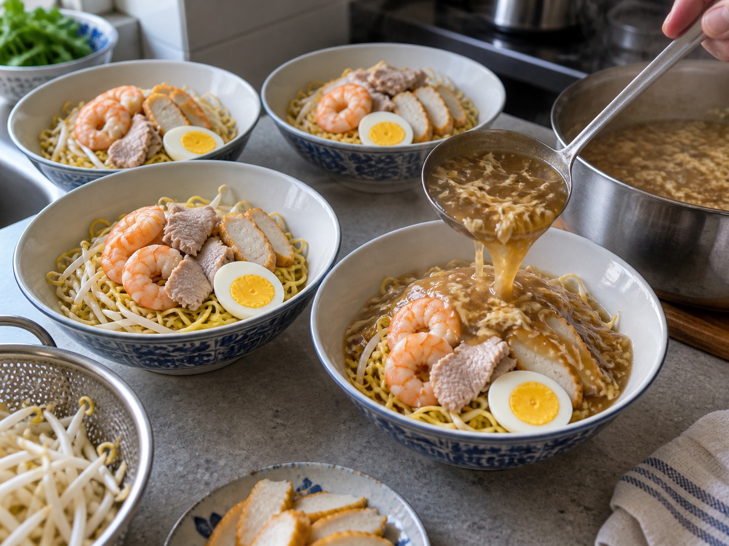 Mi Kuah Kental Singapura — Susun mangkuk