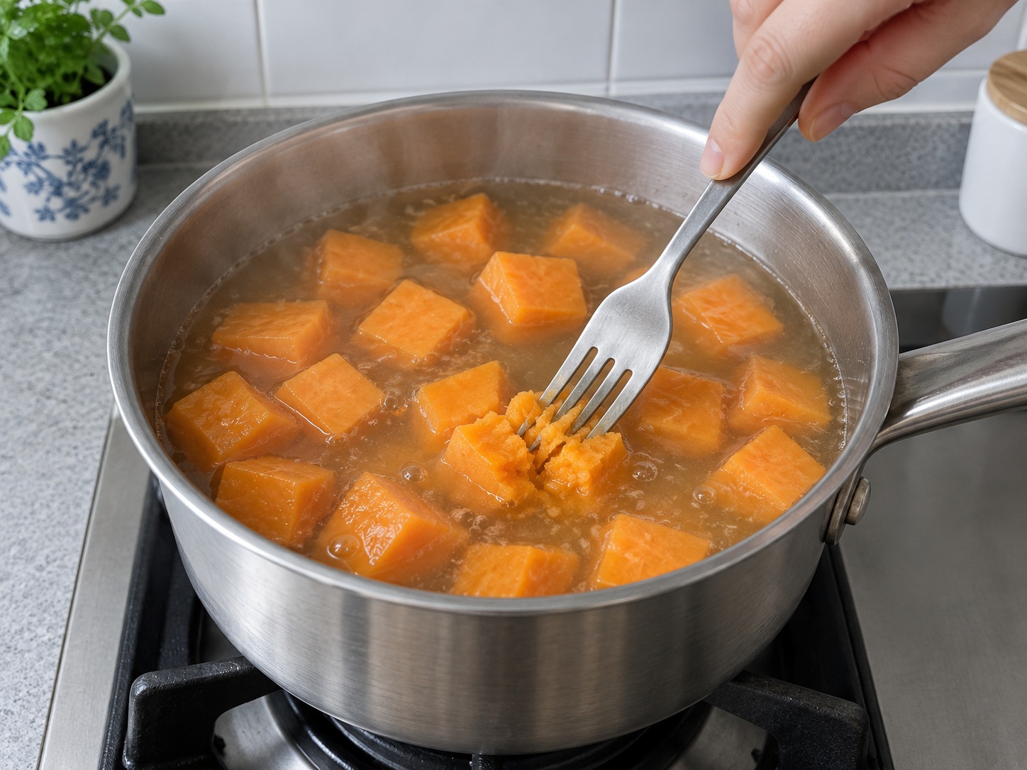 Mi Rebus Singapura Bersaus Ubi Jalar — Masak ubi jalar