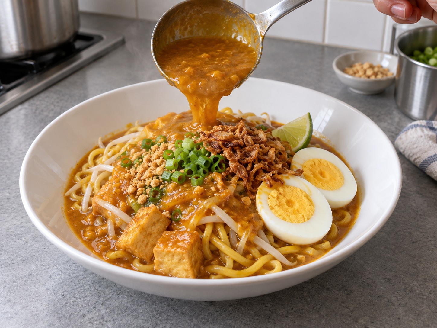 Mi Rebus Singapura Bersaus Ubi Jalar — Siram dan selesaikan