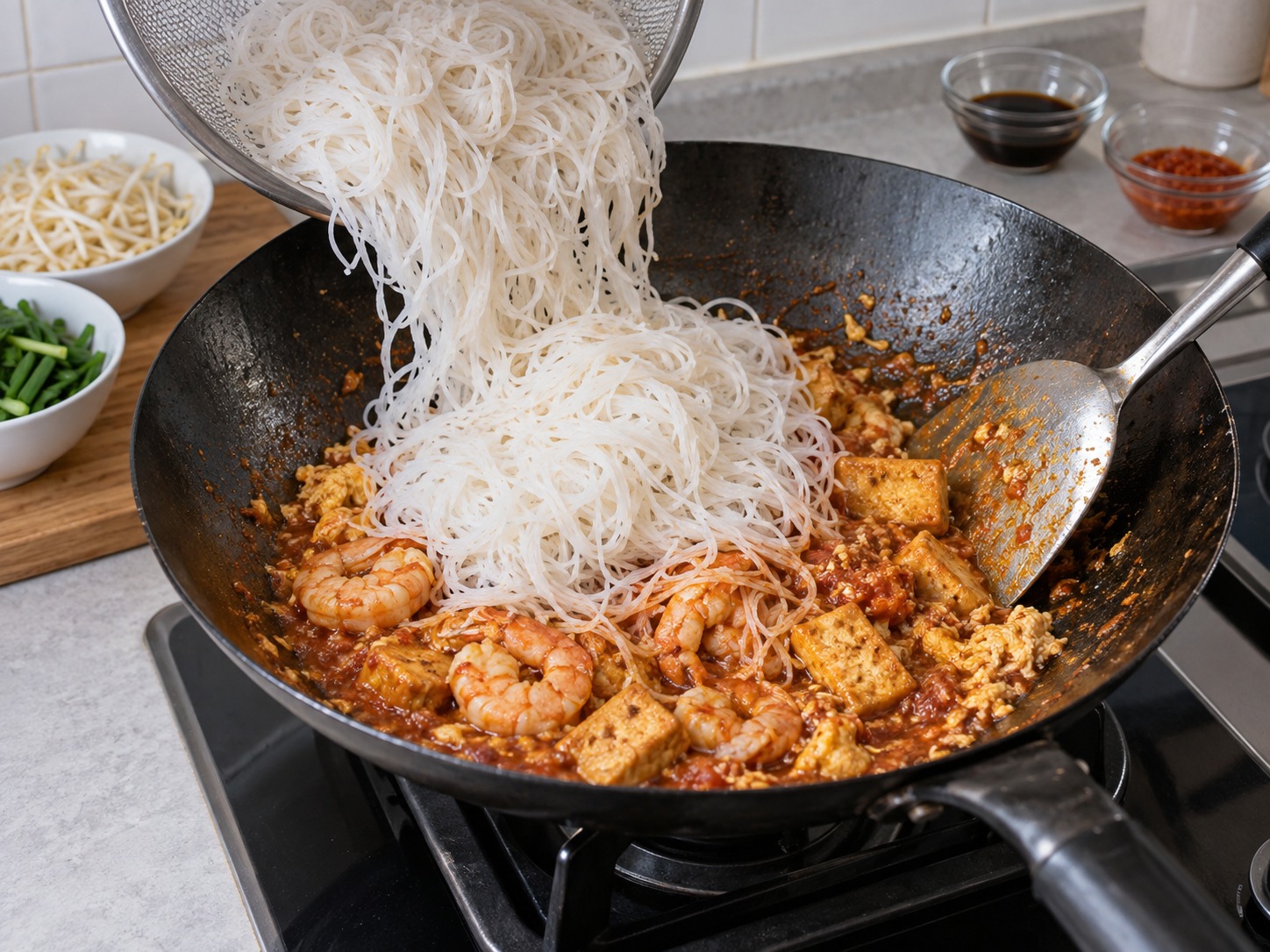 Mee Siam Singapura — Masukkan bihun lalu aduk rata
