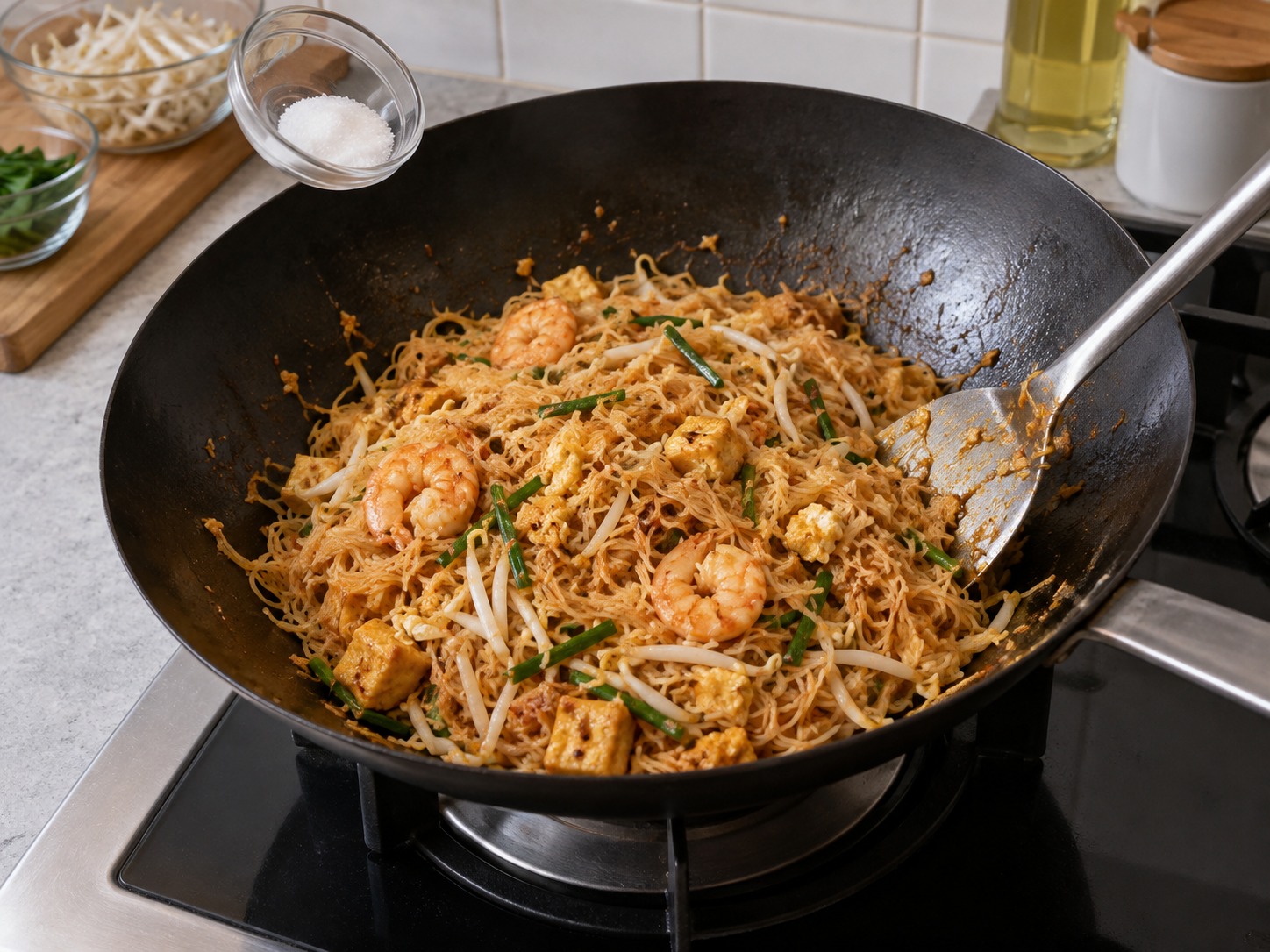 Mee Siam Singapura — Tambahkan garam lalu tumis hingga tidak berkuah