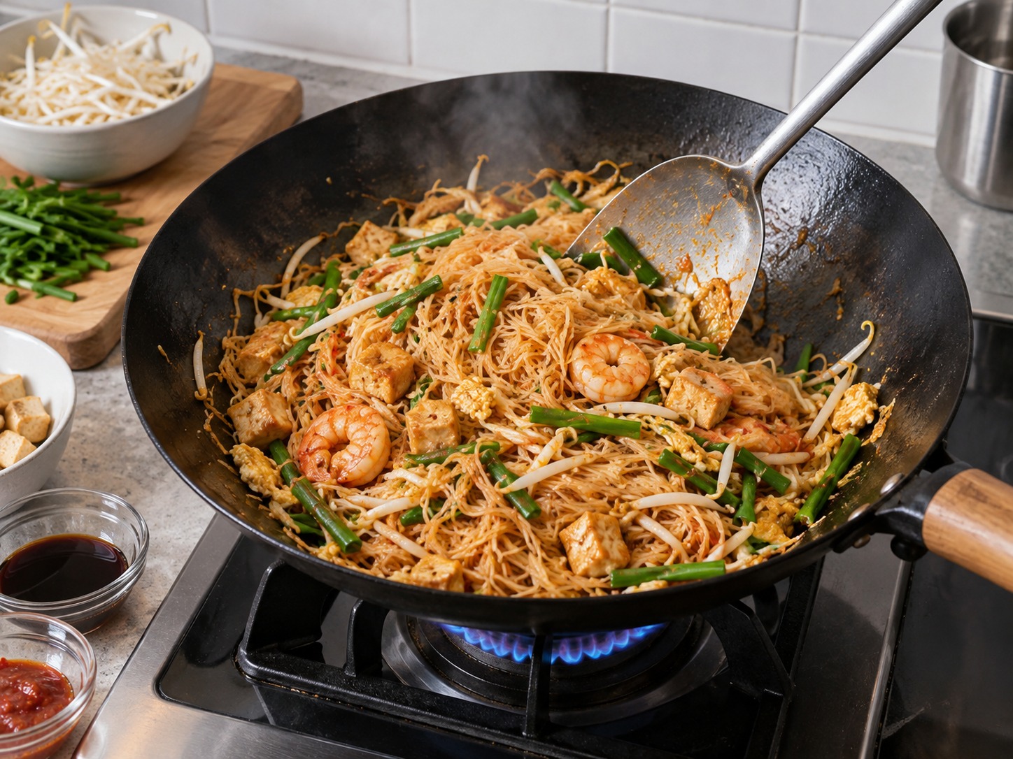 Mee Siam Singapura — Tumis cepat satu menit agar tetap renyah