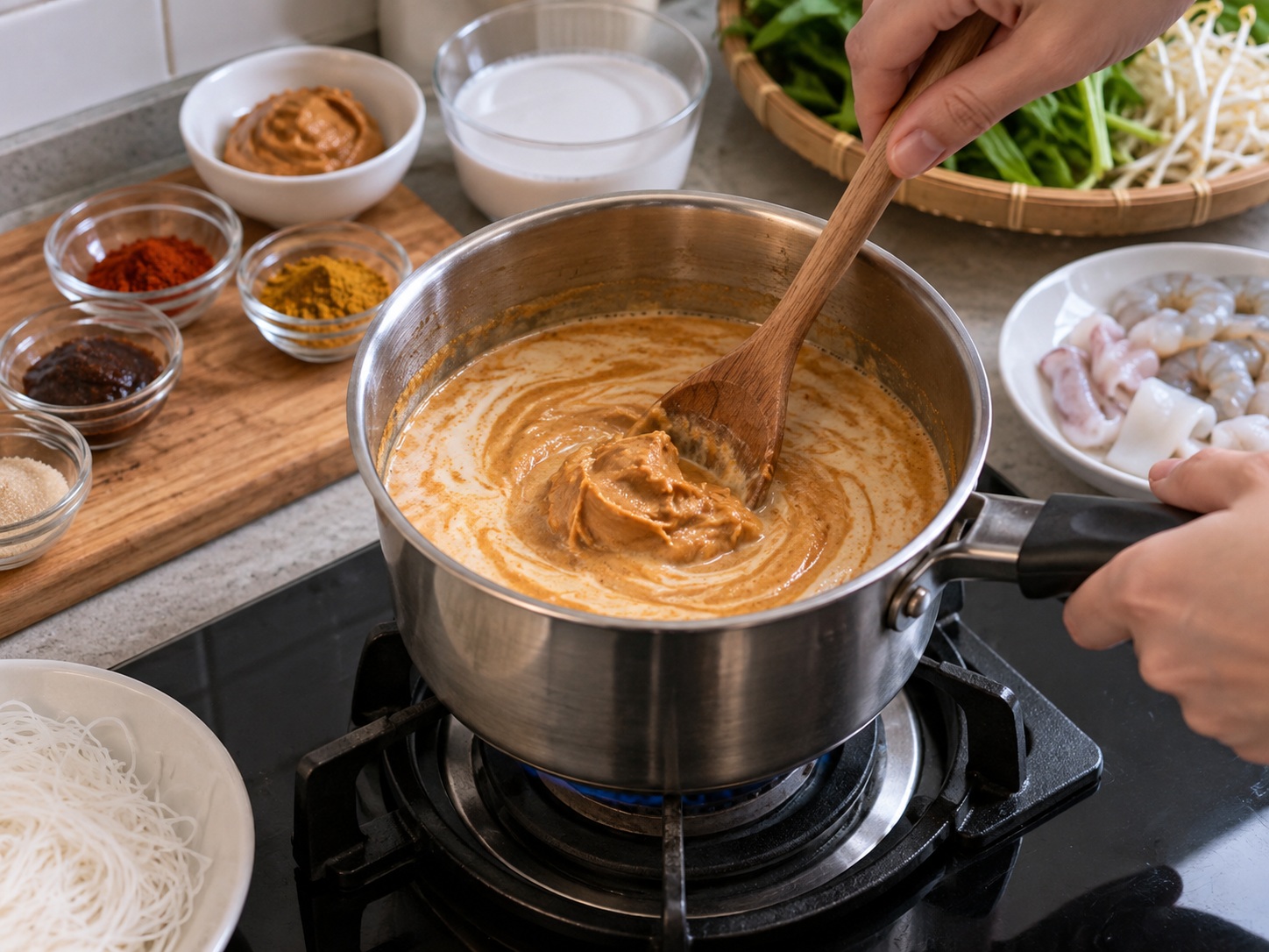 Singapore Satay Bee Hoon — Mix peanut sauce