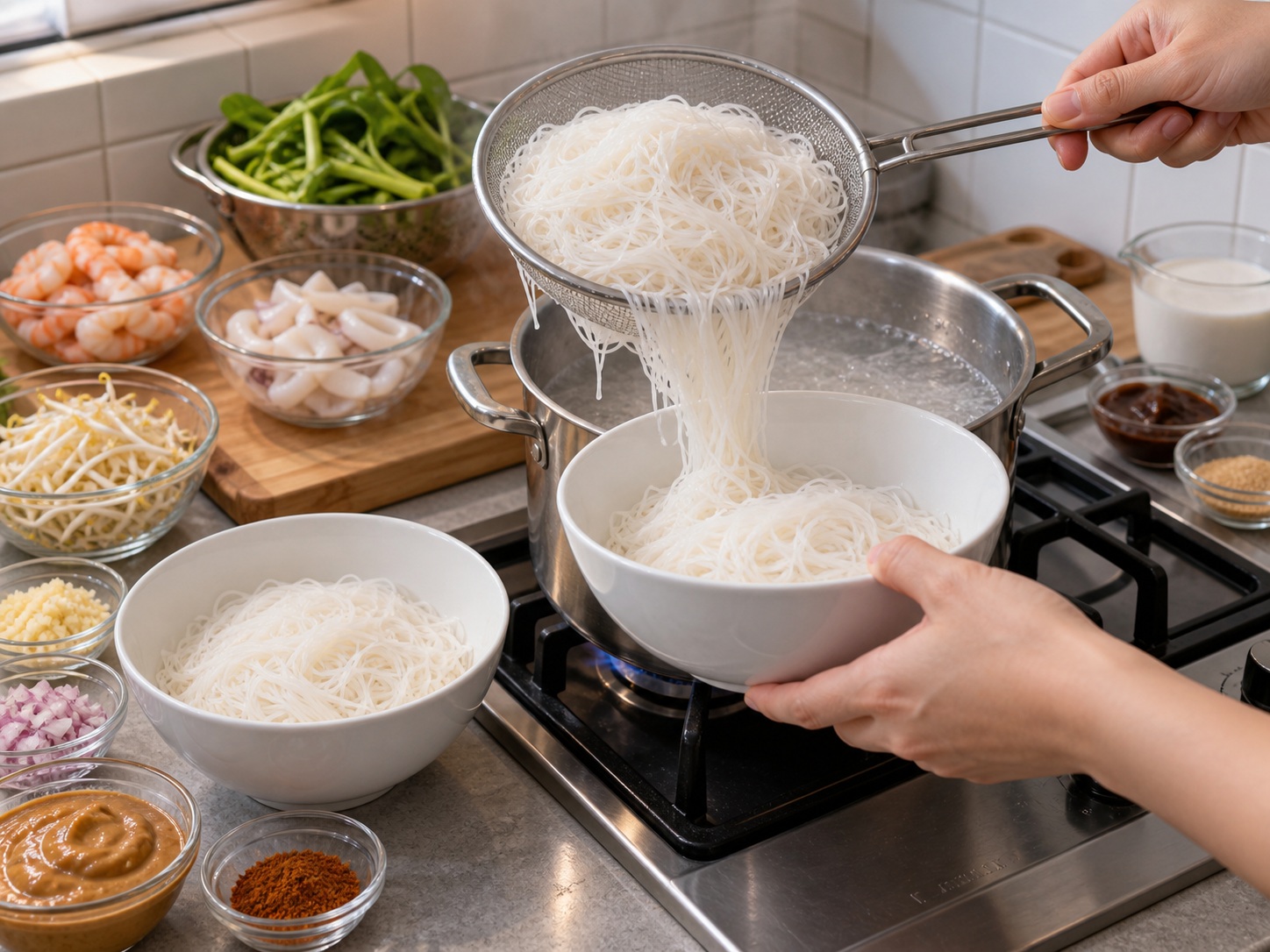 Singapore Satay Bee Hoon — Cook noodles