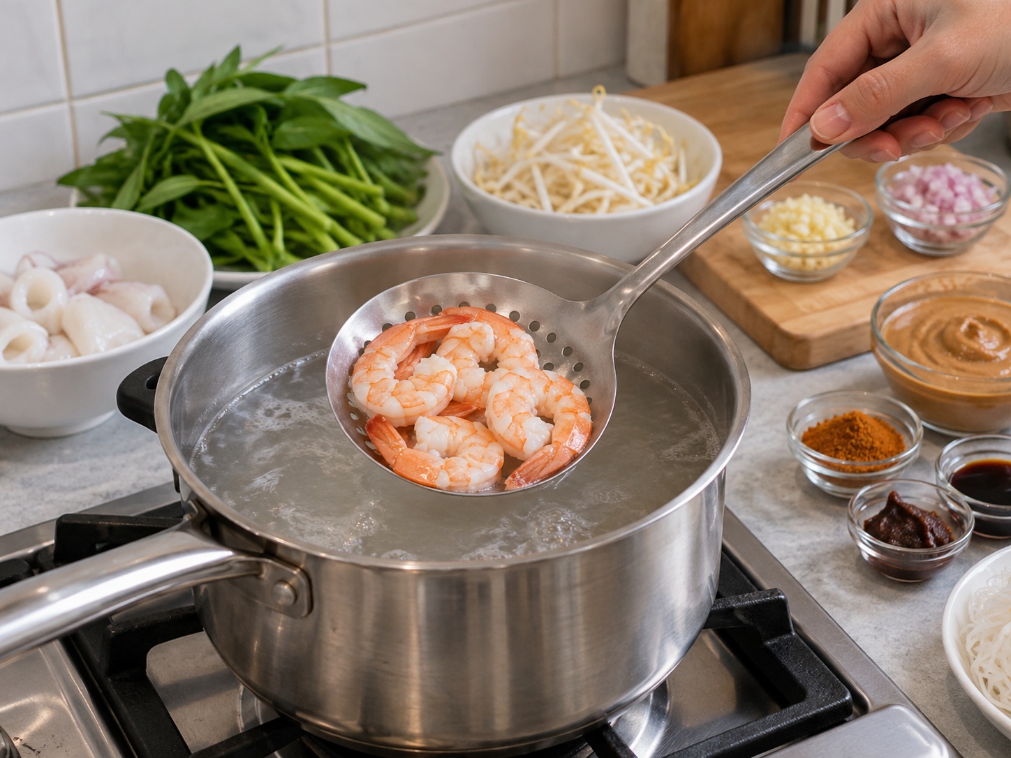 Singapore Satay Bee Hoon — Cook prawns