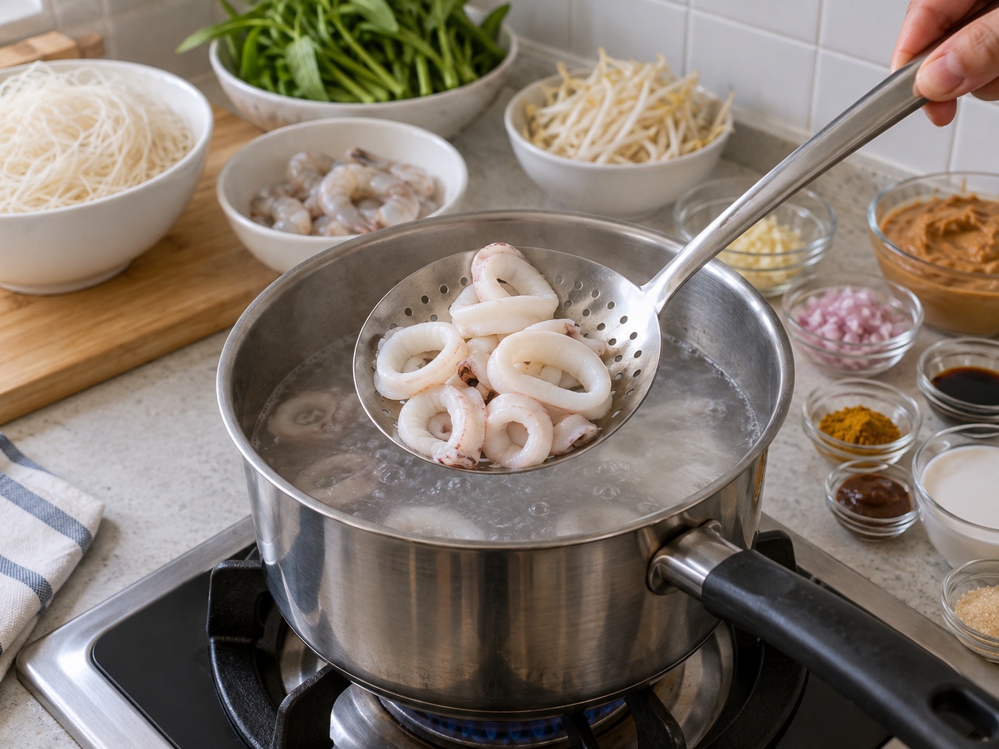 Singapore Satay Bee Hoon — Cook squid