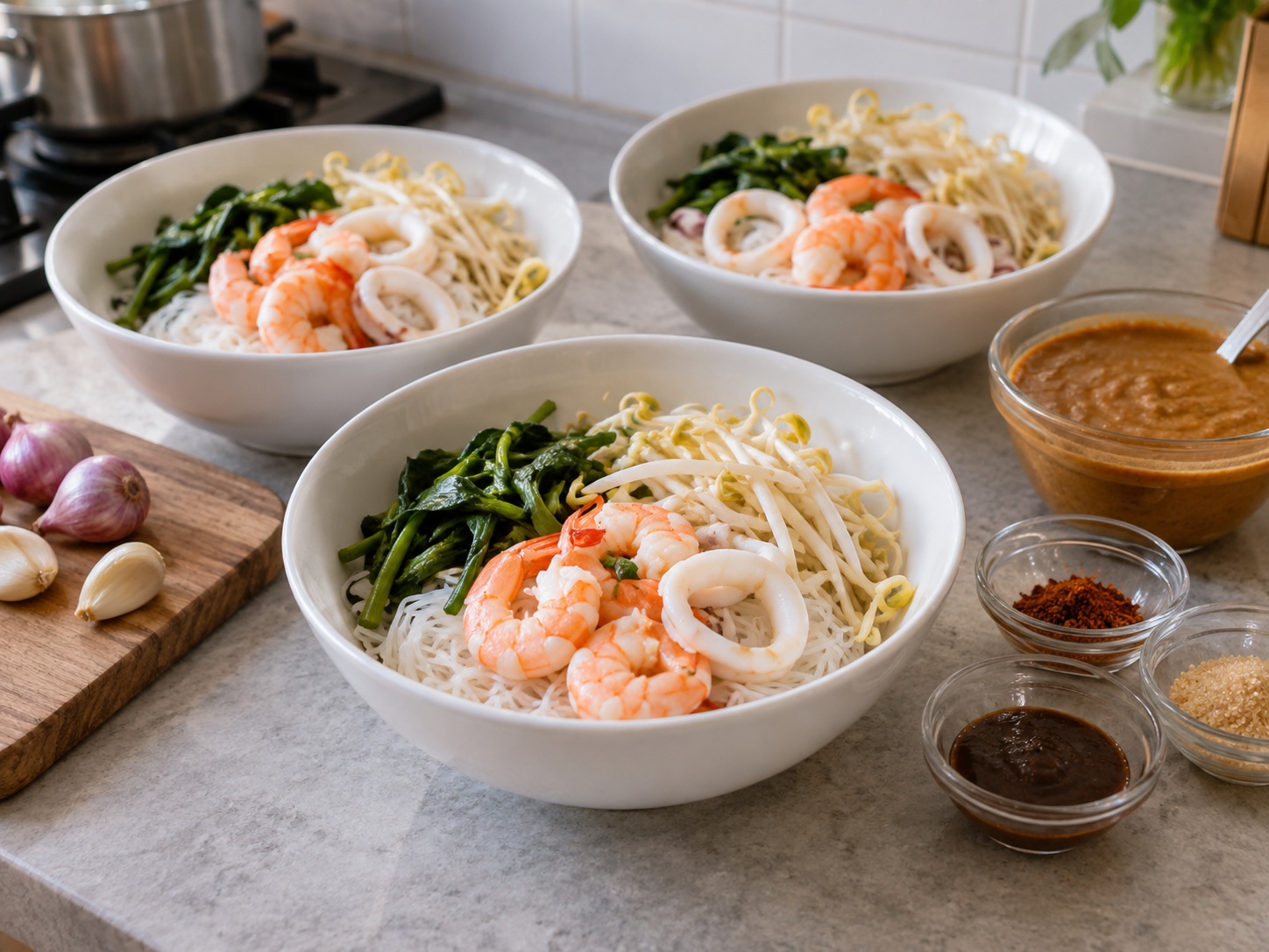 Singapore Satay Bee Hoon — Arrange toppings