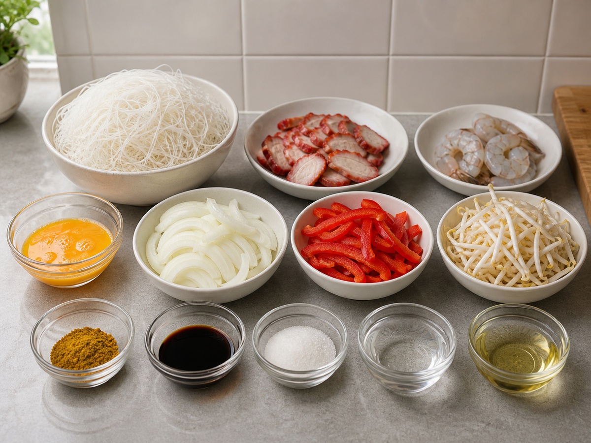 Singapore-style Ginisang Bihon complete ingredient overview