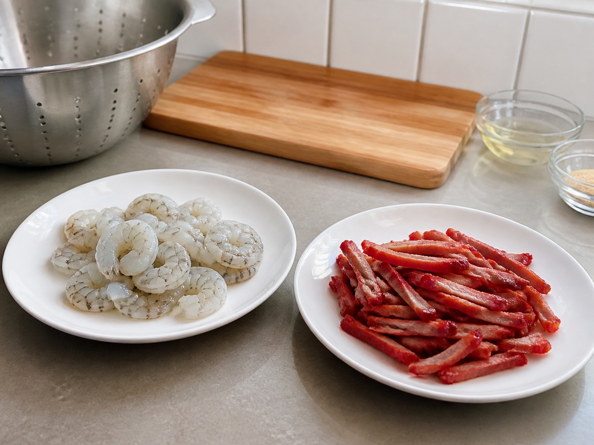 Singapore-style Ginisang Bihon: Ihanda ang hipon at char siu