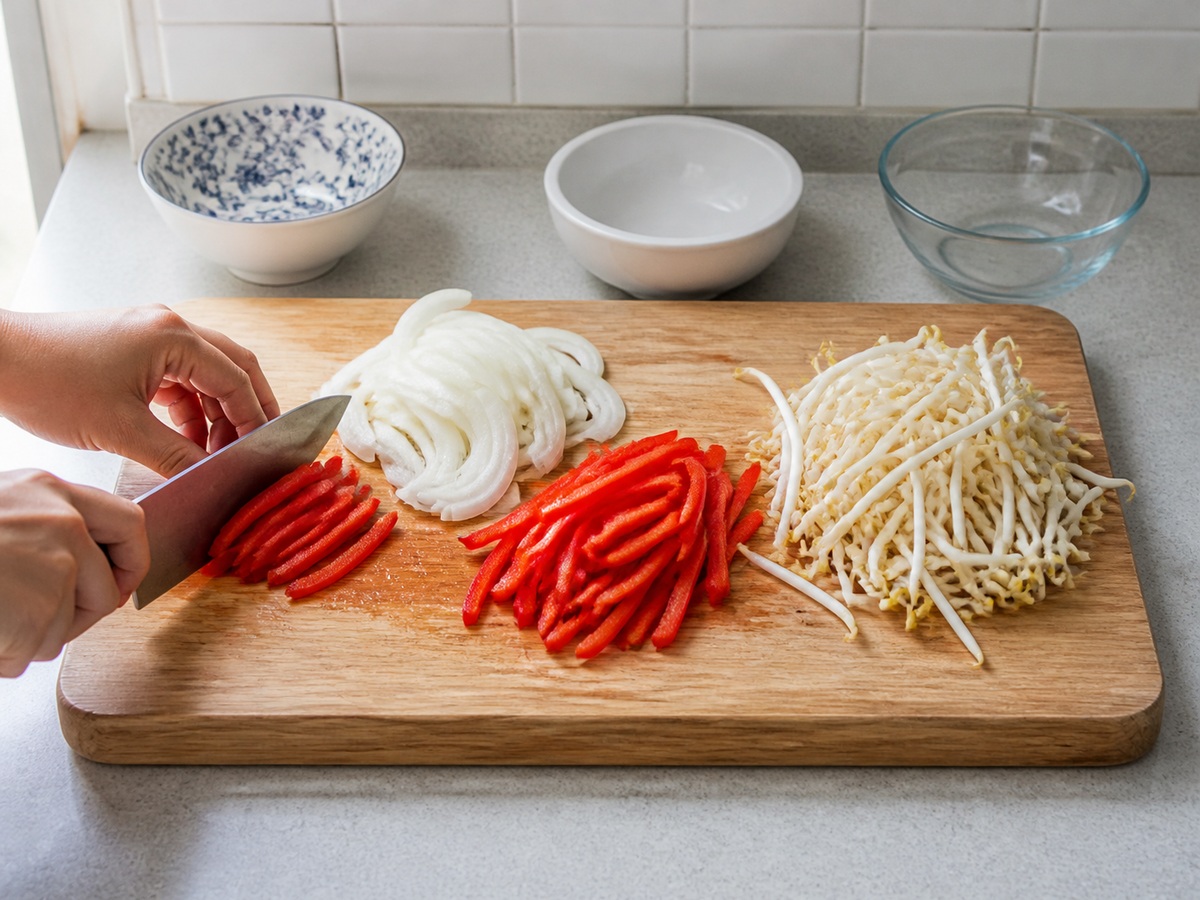 Singapore-style Ginisang Bihon: Hiwain ang gulay