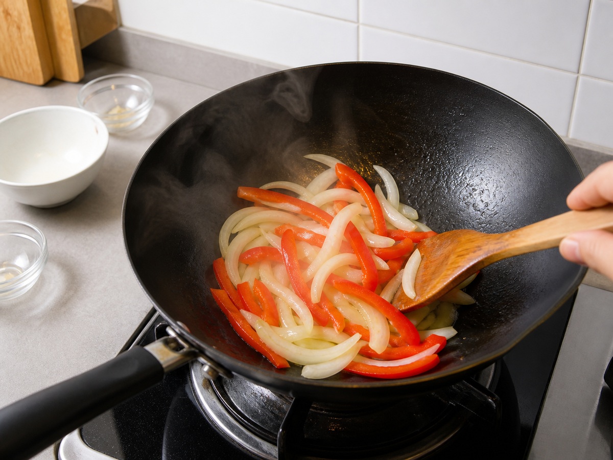 Singapore-style Ginisang Bihon: Igisa ang sibuyas at pepper
