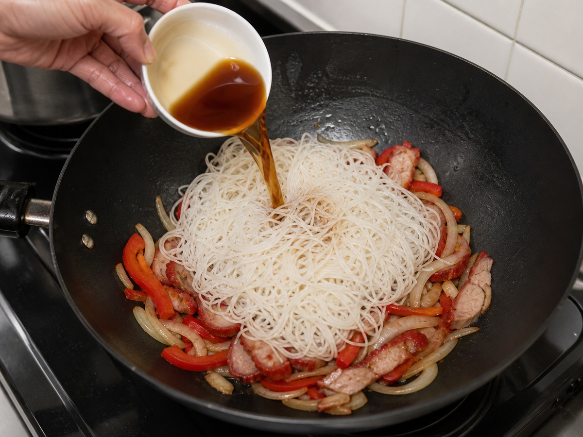 Singapore-style Ginisang Bihon: Idagdag ang bihon at sarsa
