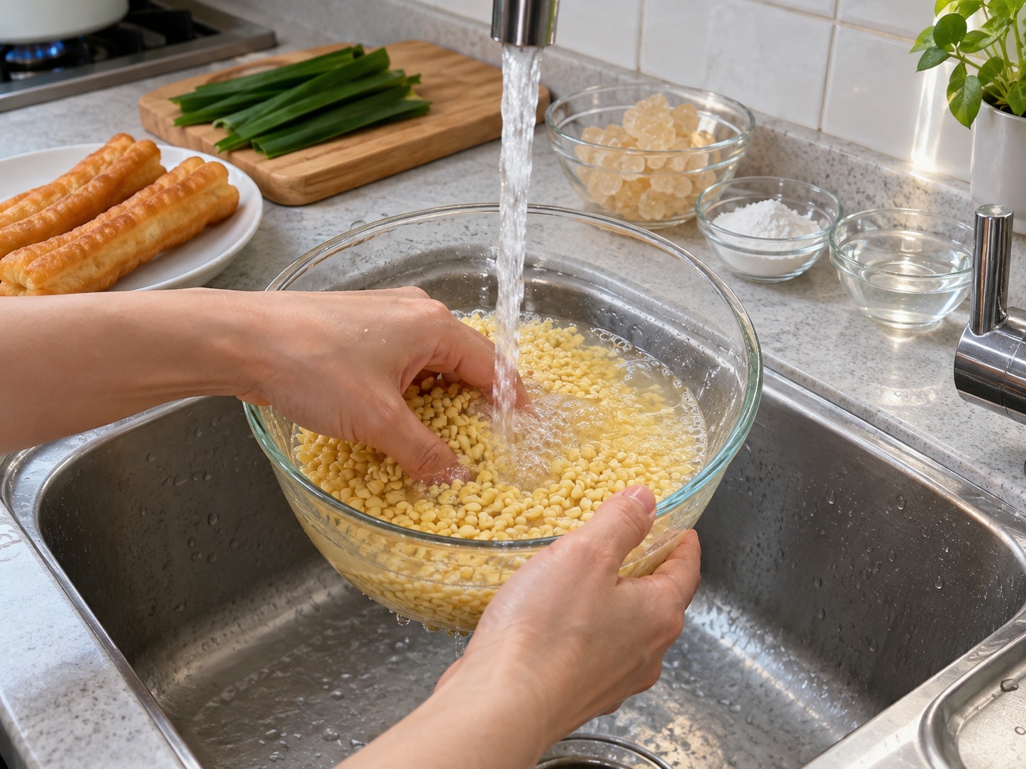 Singaporean Tau Suan — Rinse split mung beans