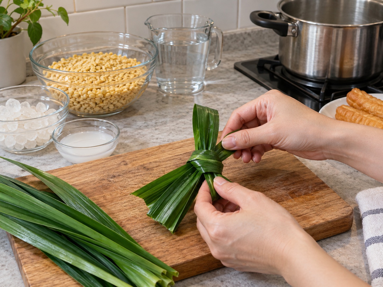Singaporean Tau Suan — Knot pandan leaves
