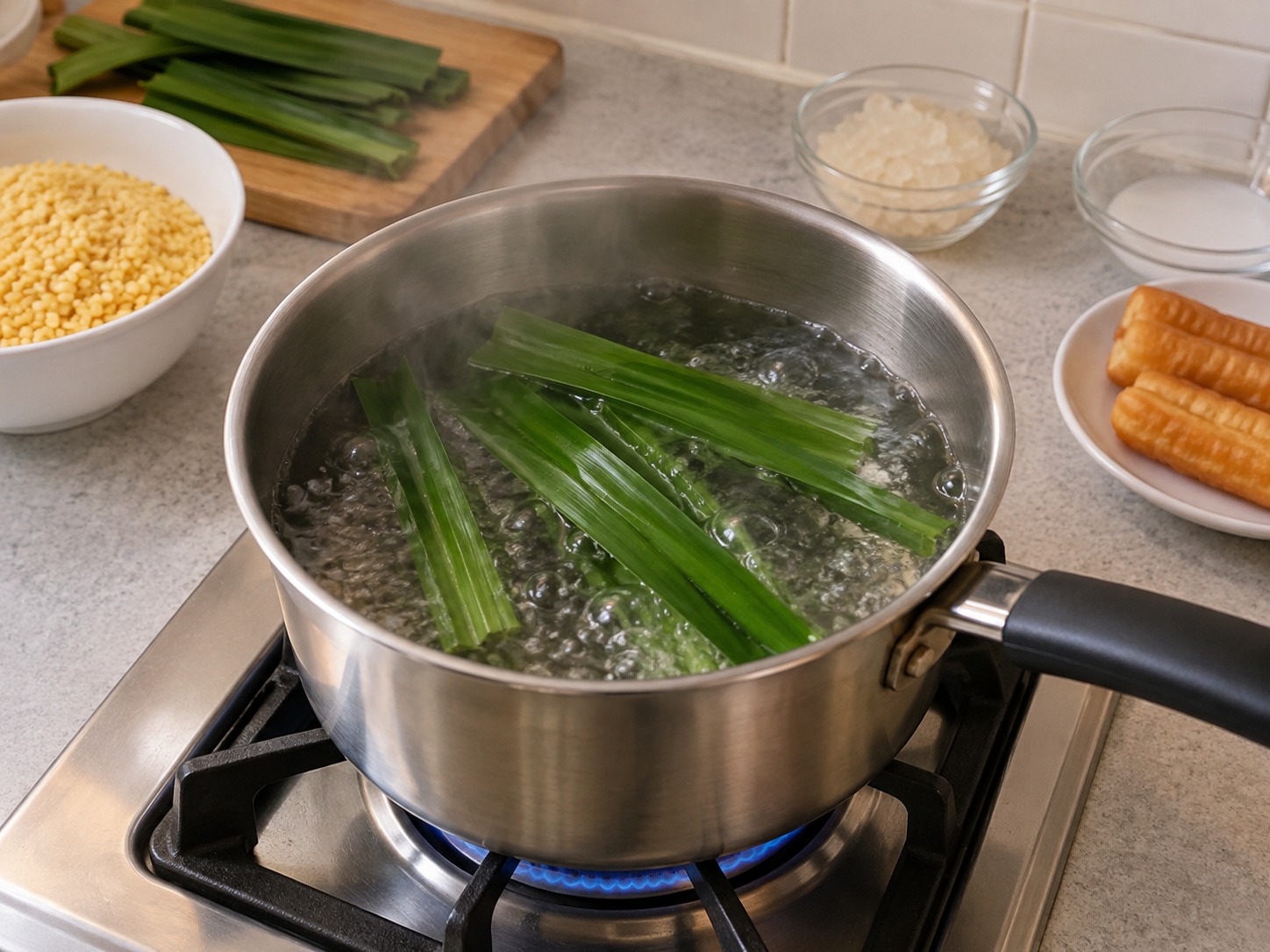 Singaporean Tau Suan — Boil water with pandan leaves