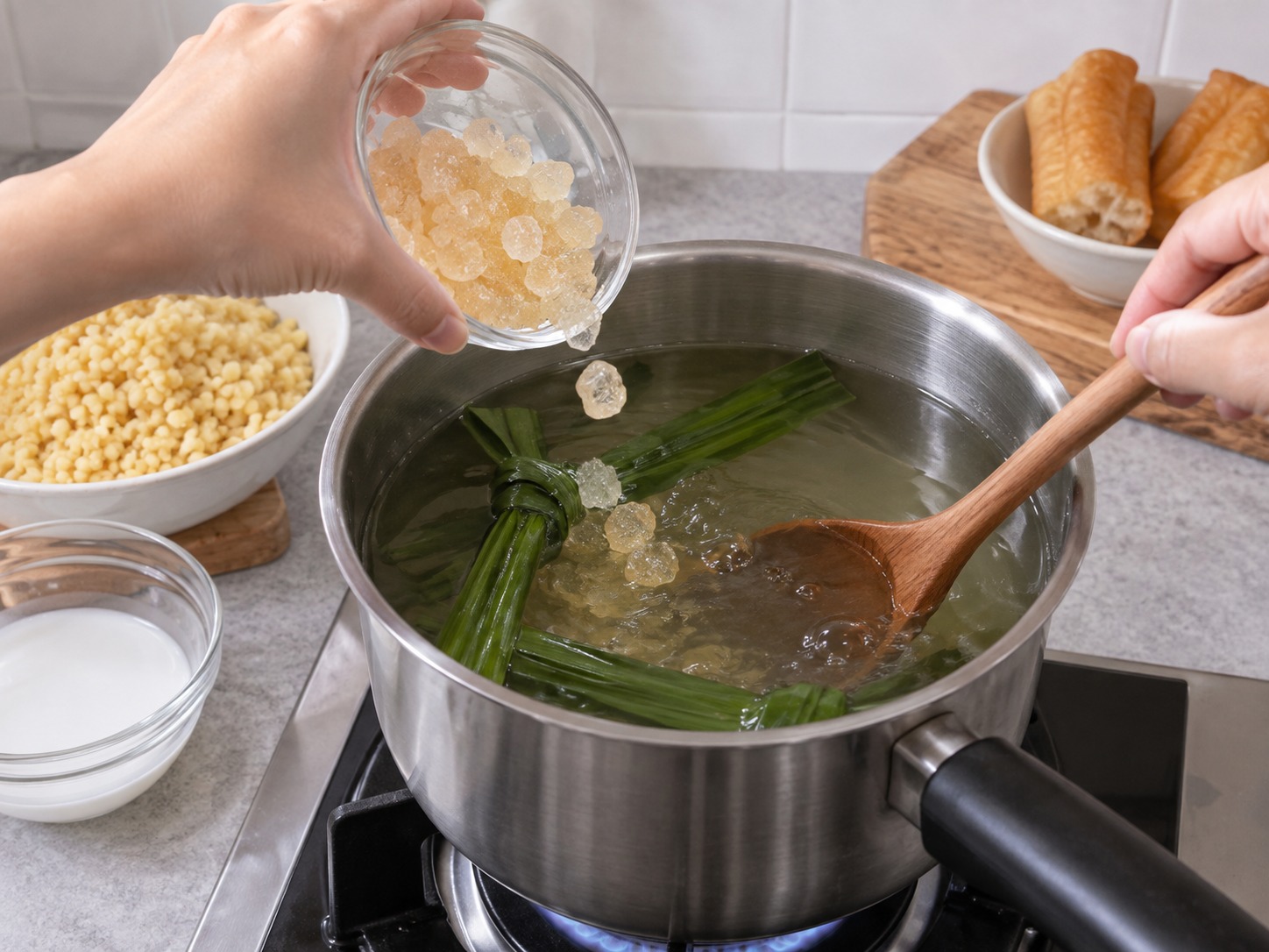 Singaporean Tau Suan — Add rock sugar and dissolve completely