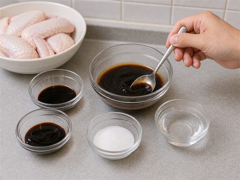 豉油雞翼:調豉油汁