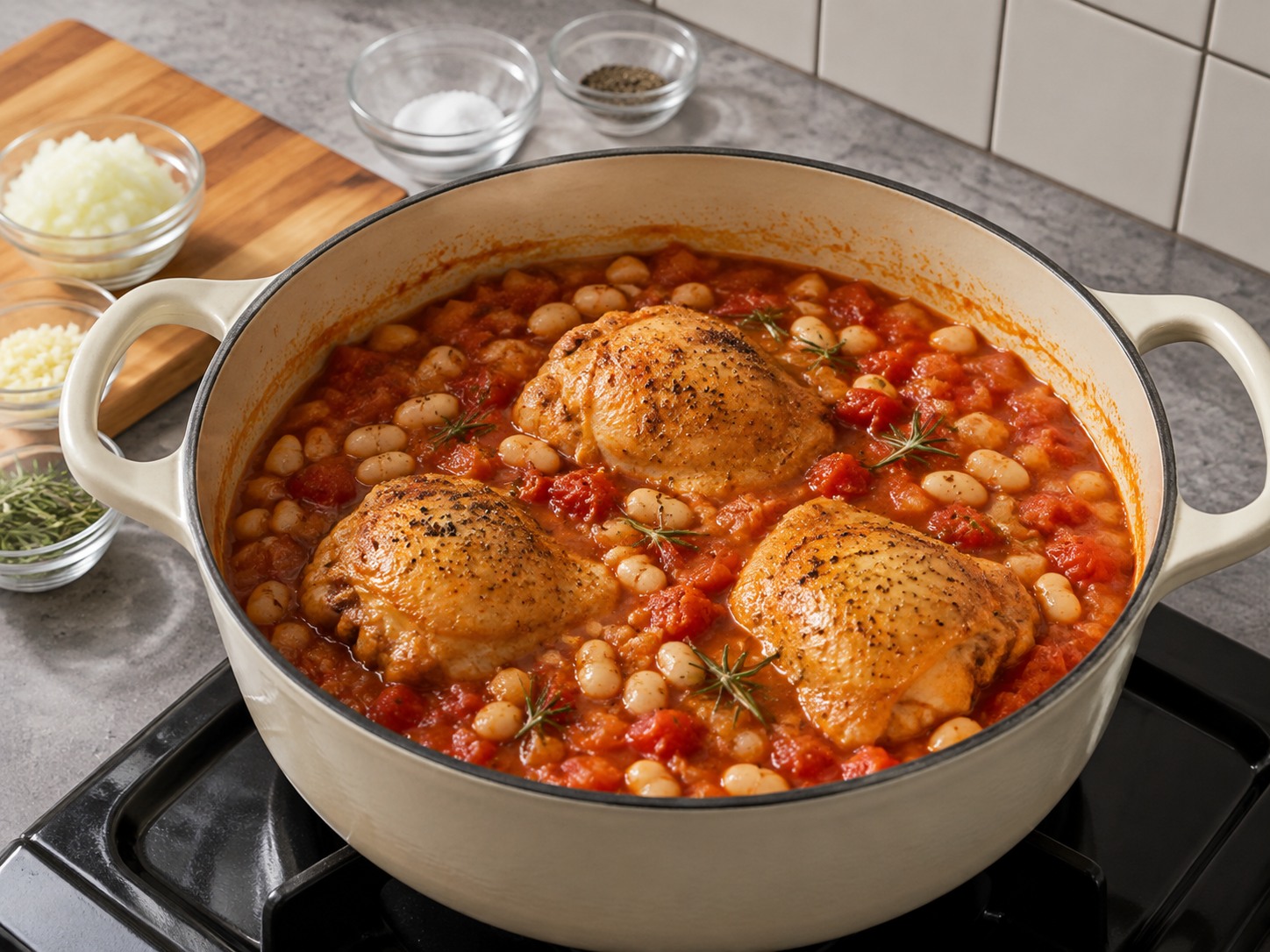 Semur Ayam Kacang Putih Rosemary Spanyol — finished dish