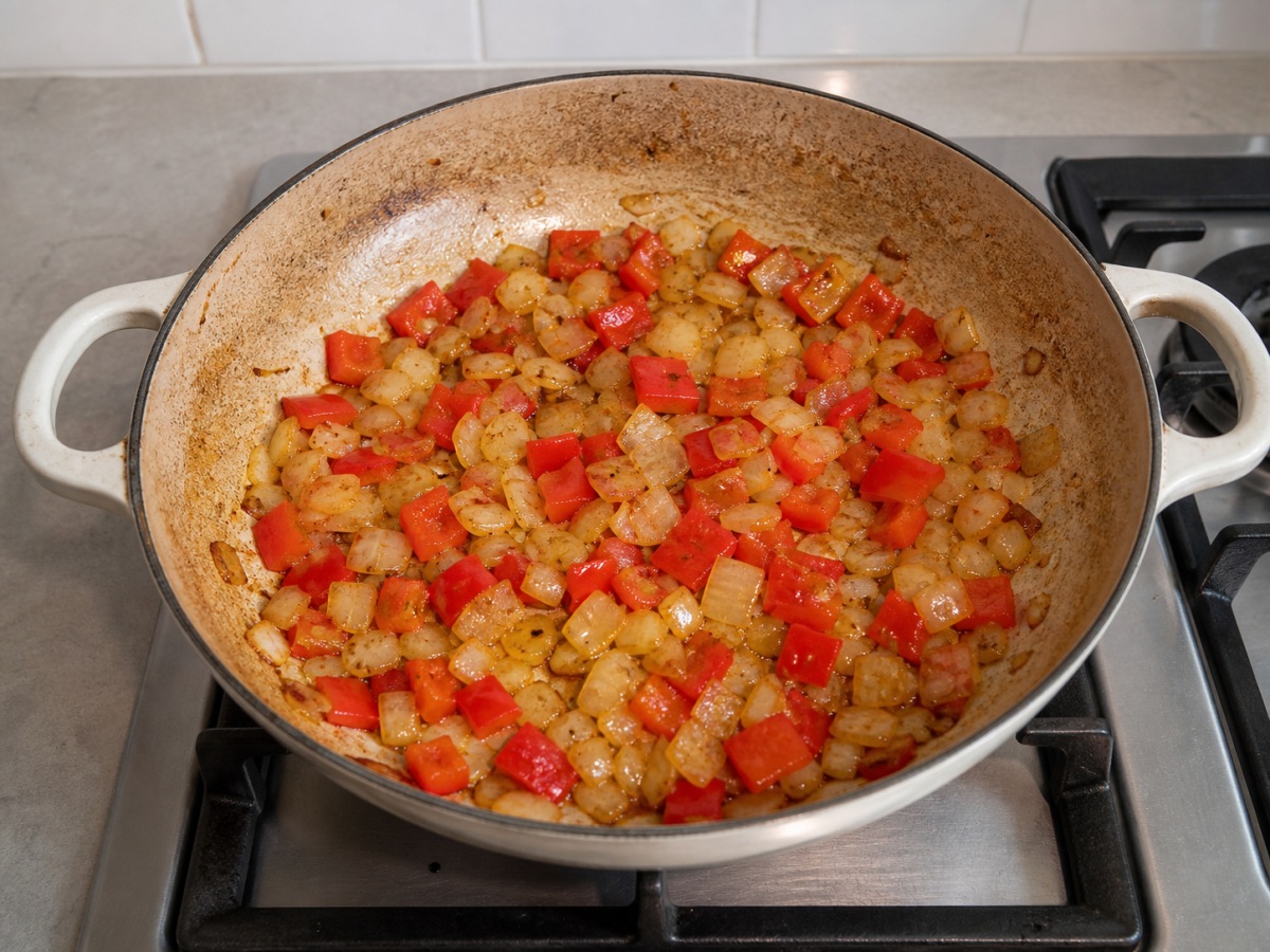 西班牙紅椒粉雞肉飯 — 炒洋蔥甜椒