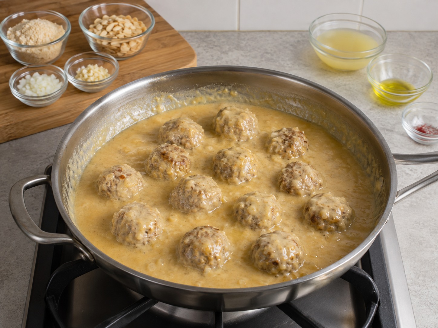 Spanish Pork Meatballs sa Almond Sauce — Palaputin ang sarsa hanggang malasutla at ihain