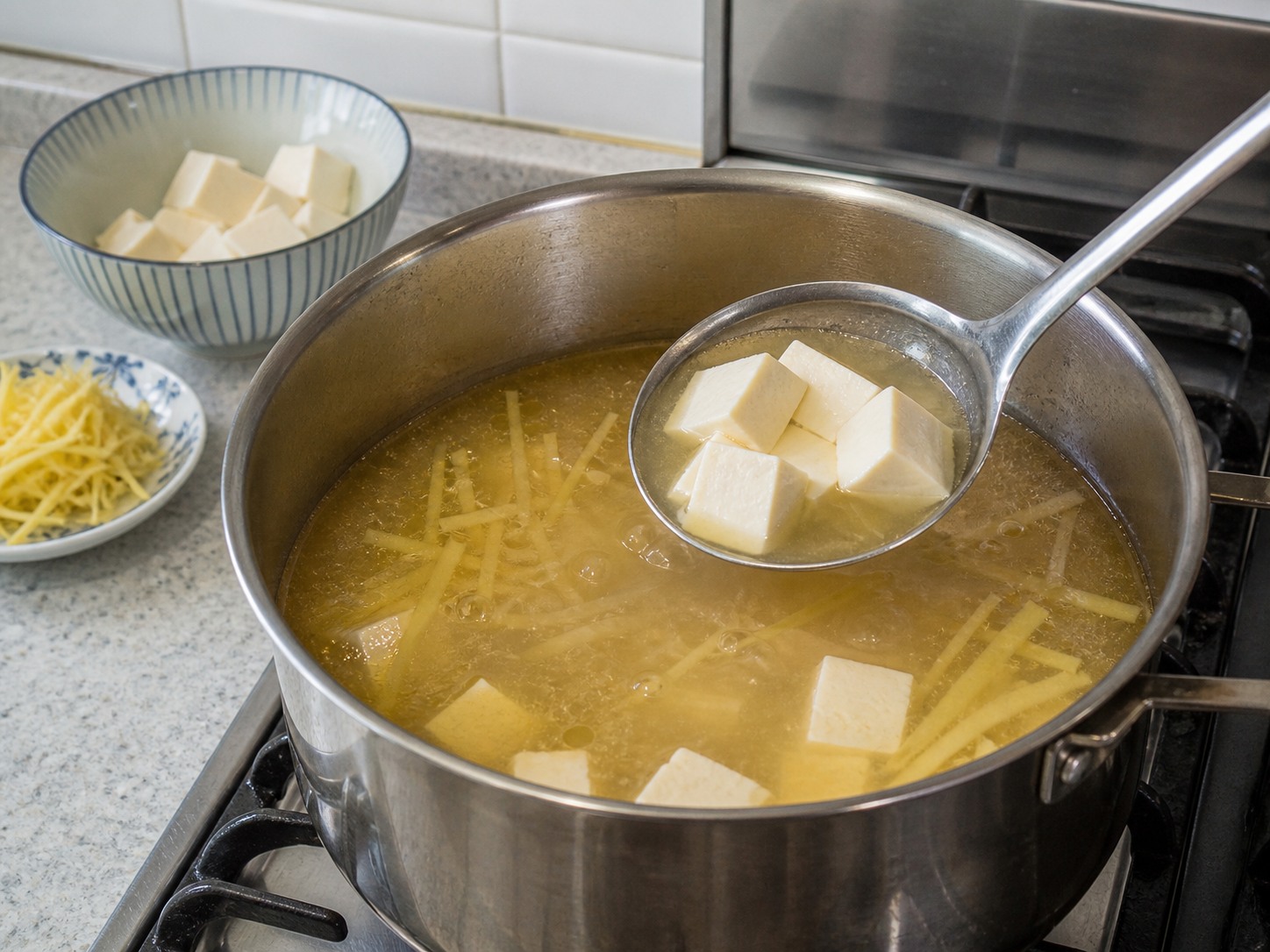 菠菜魚片豆腐湯：加入豆腐