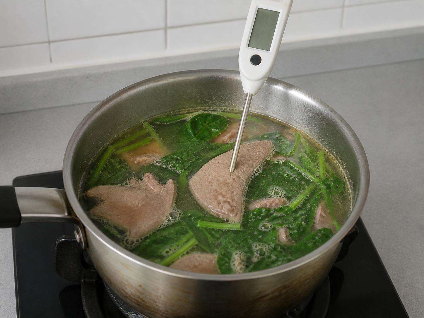 Spinach and Pork Liver Soup — Cook to 71°C