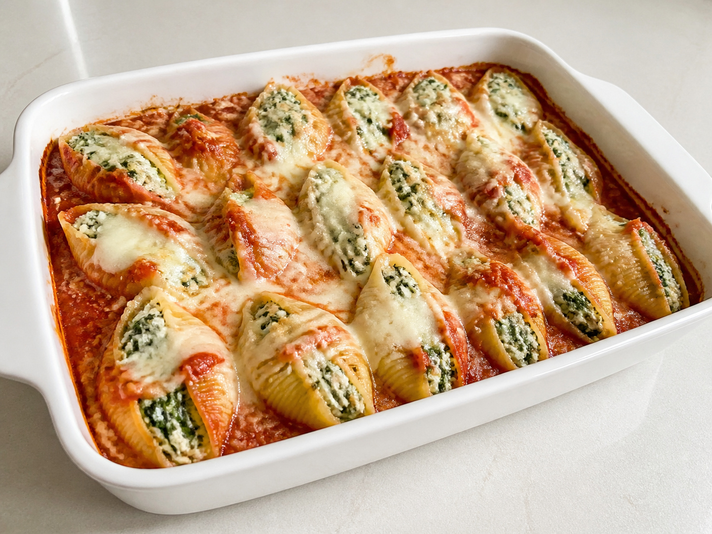 Stuffed Pasta Shells na may Spinach at Ricotta finished dish