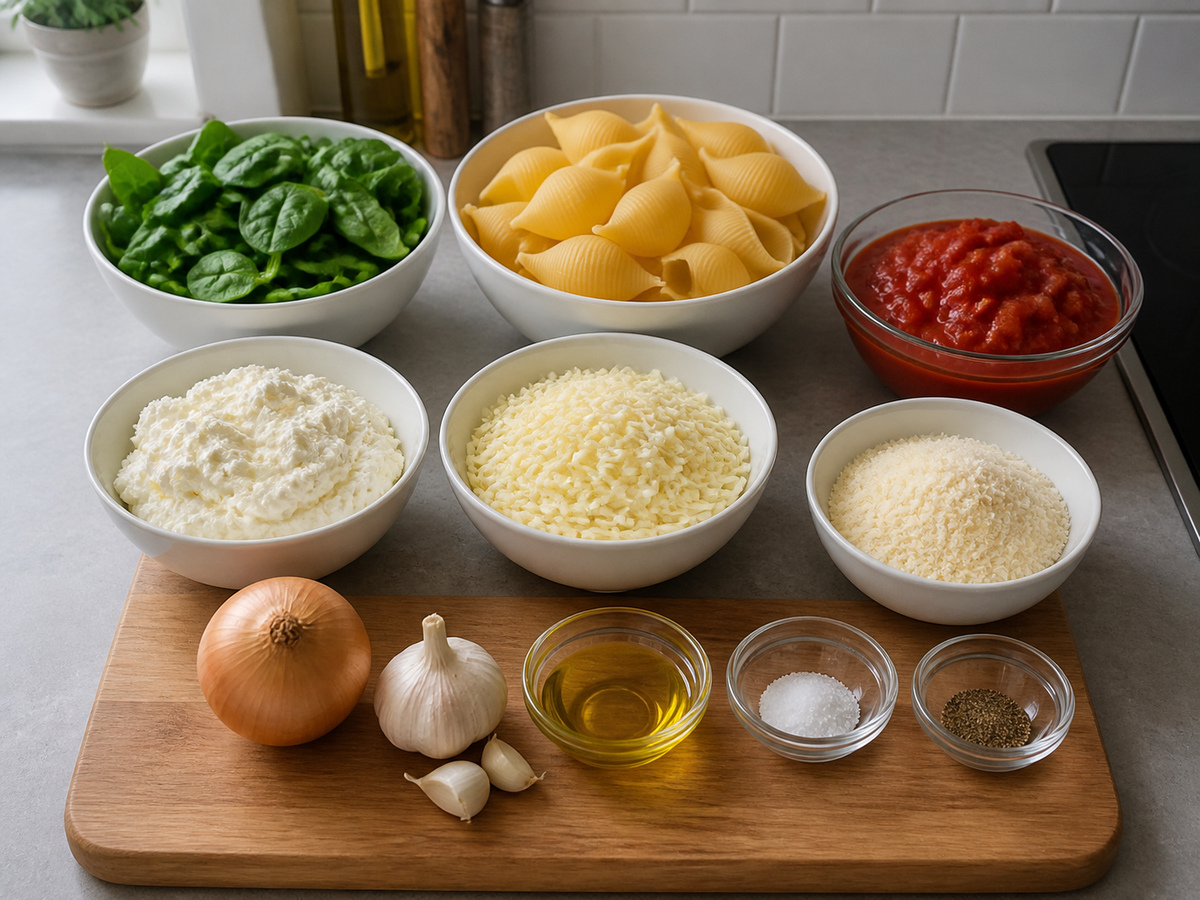 Pasta Kerang Isi Bayam dan Ricotta ingredient overview