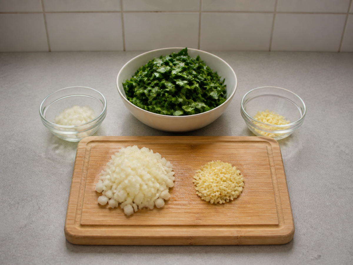Pasta Kerang Isi Bayam dan Ricotta: Potong bahan