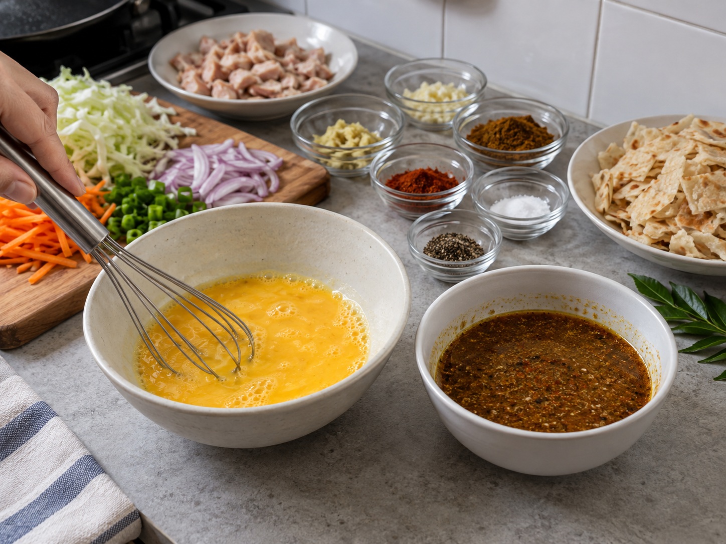 Kottu Roti Ayam Sri Lanka — Siapkan telur dan bumbu