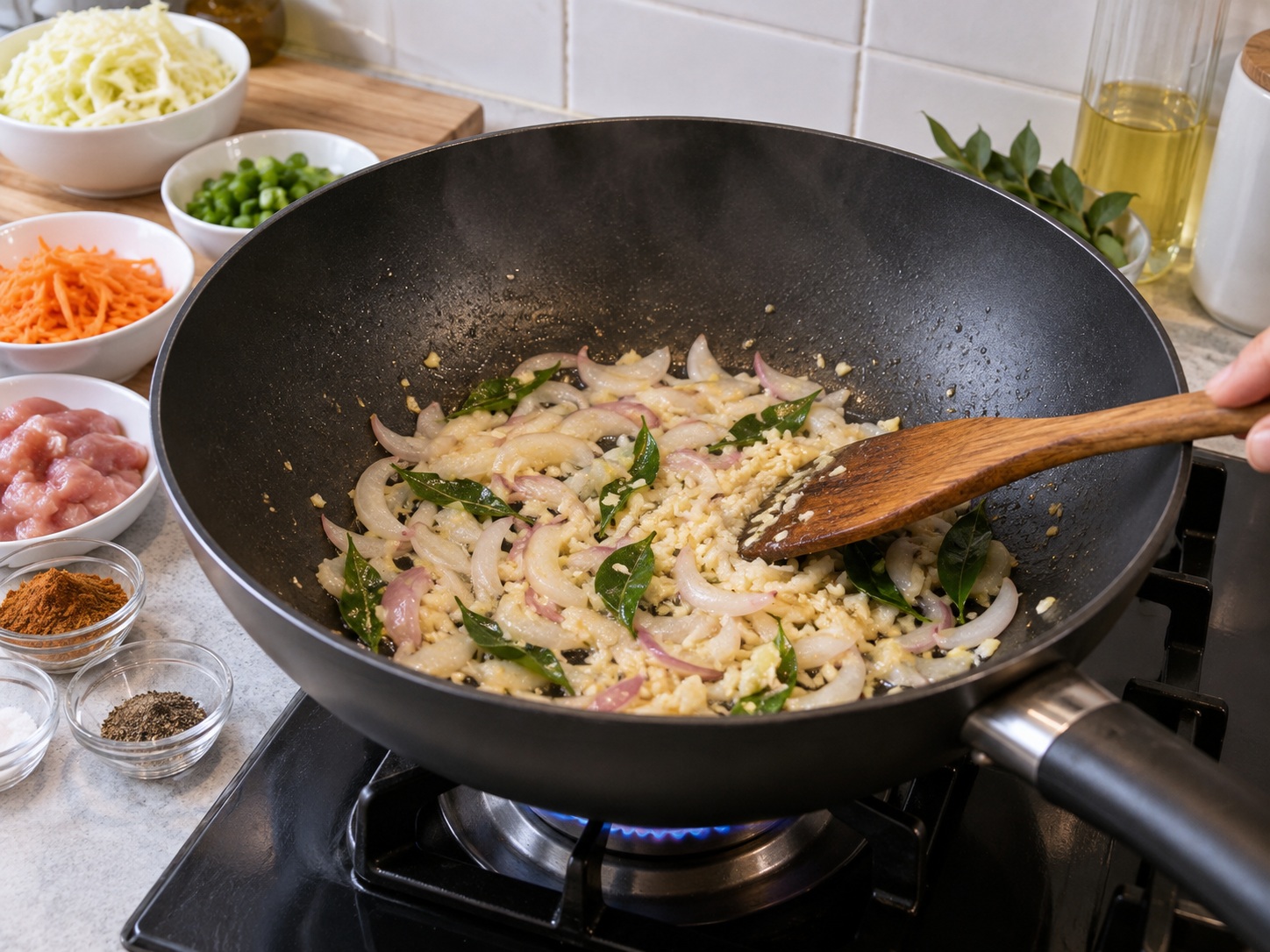 Kottu Roti Ayam Sri Lanka — Tumis aromatik