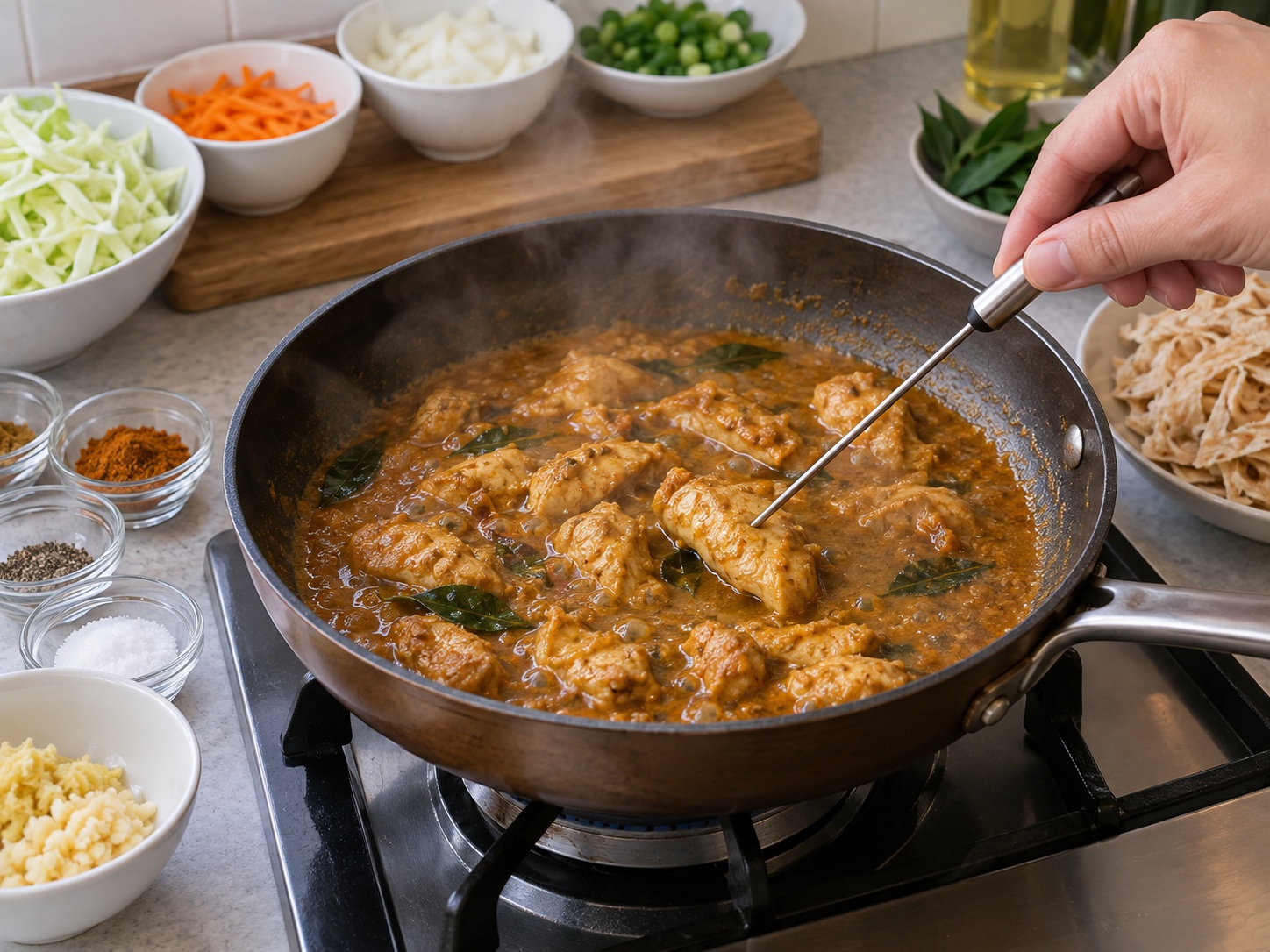 Kottu Roti Ayam Sri Lanka — Masak ayam berbumbu