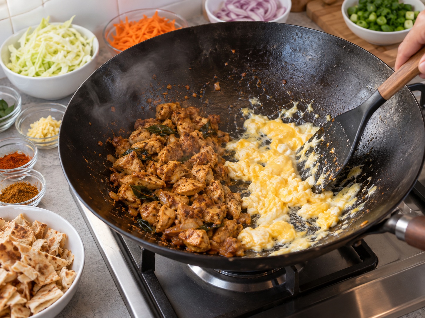 Kottu Roti Ayam Sri Lanka — Orak-arik telur