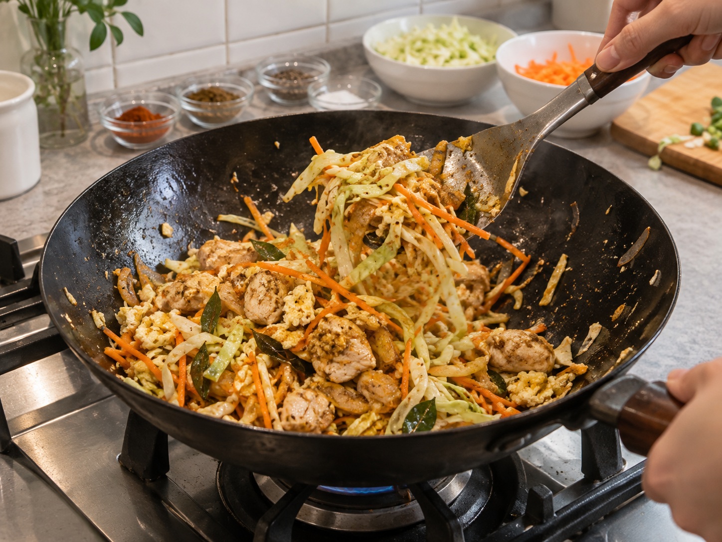 Kottu Roti Ayam Sri Lanka — Tumis sayuran