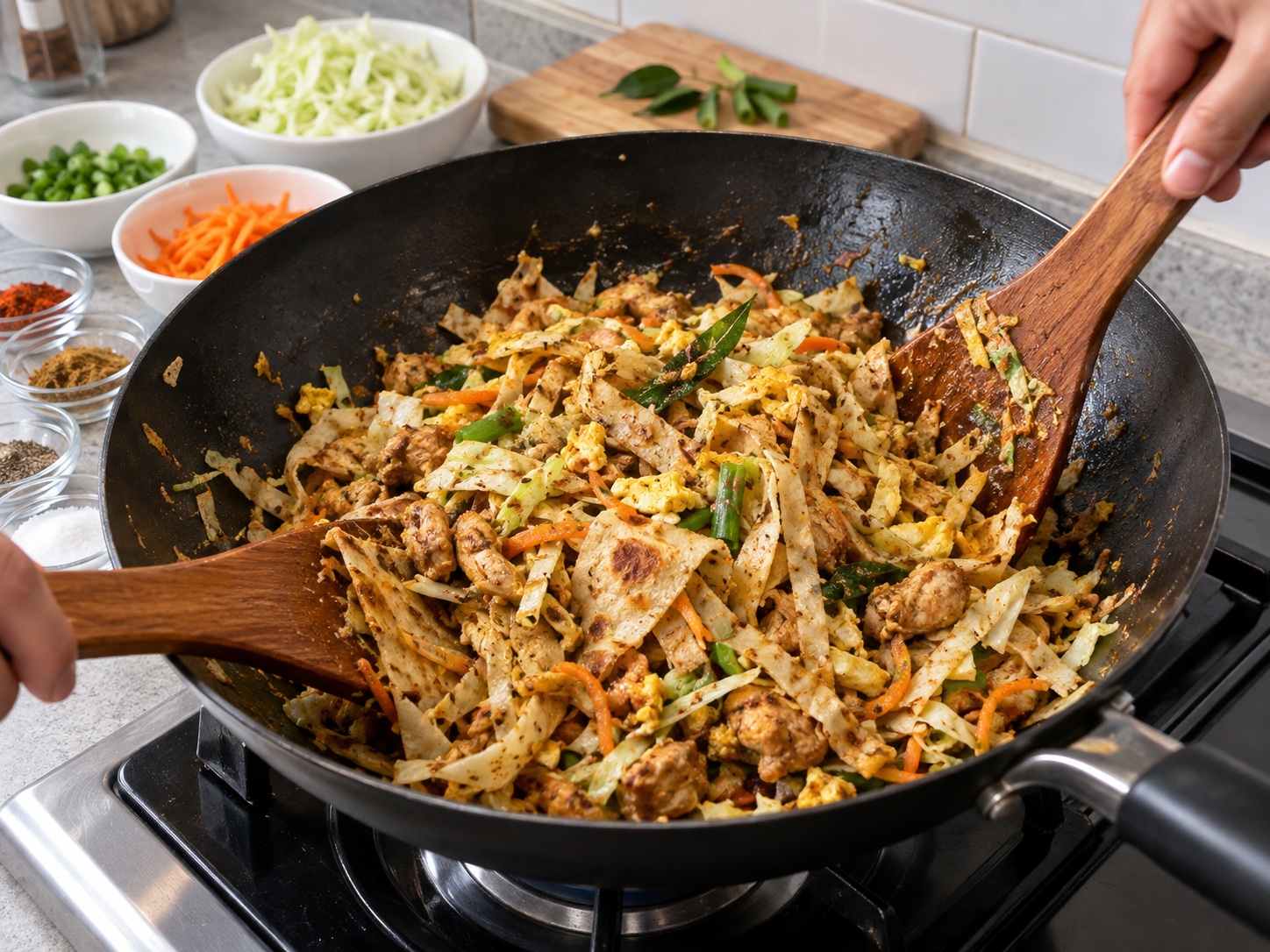 Kottu Roti Ayam Sri Lanka — Masukkan roti