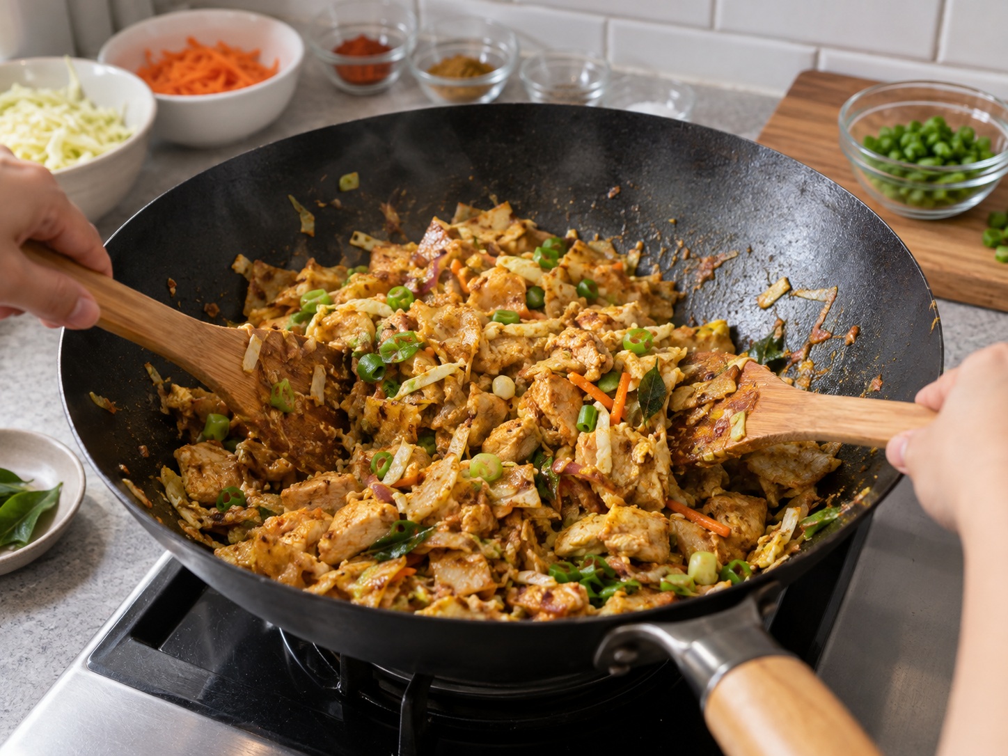 Kottu Roti Ayam Sri Lanka — Aduk dan selesaikan
