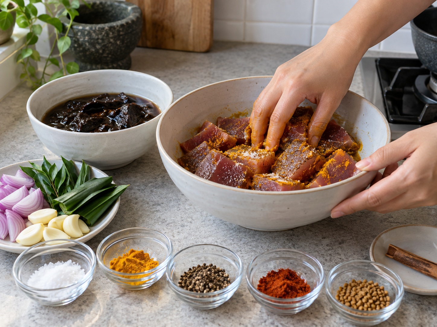 Ambul Thiyal Ikan Sri Lanka — Marinasi daging tuna