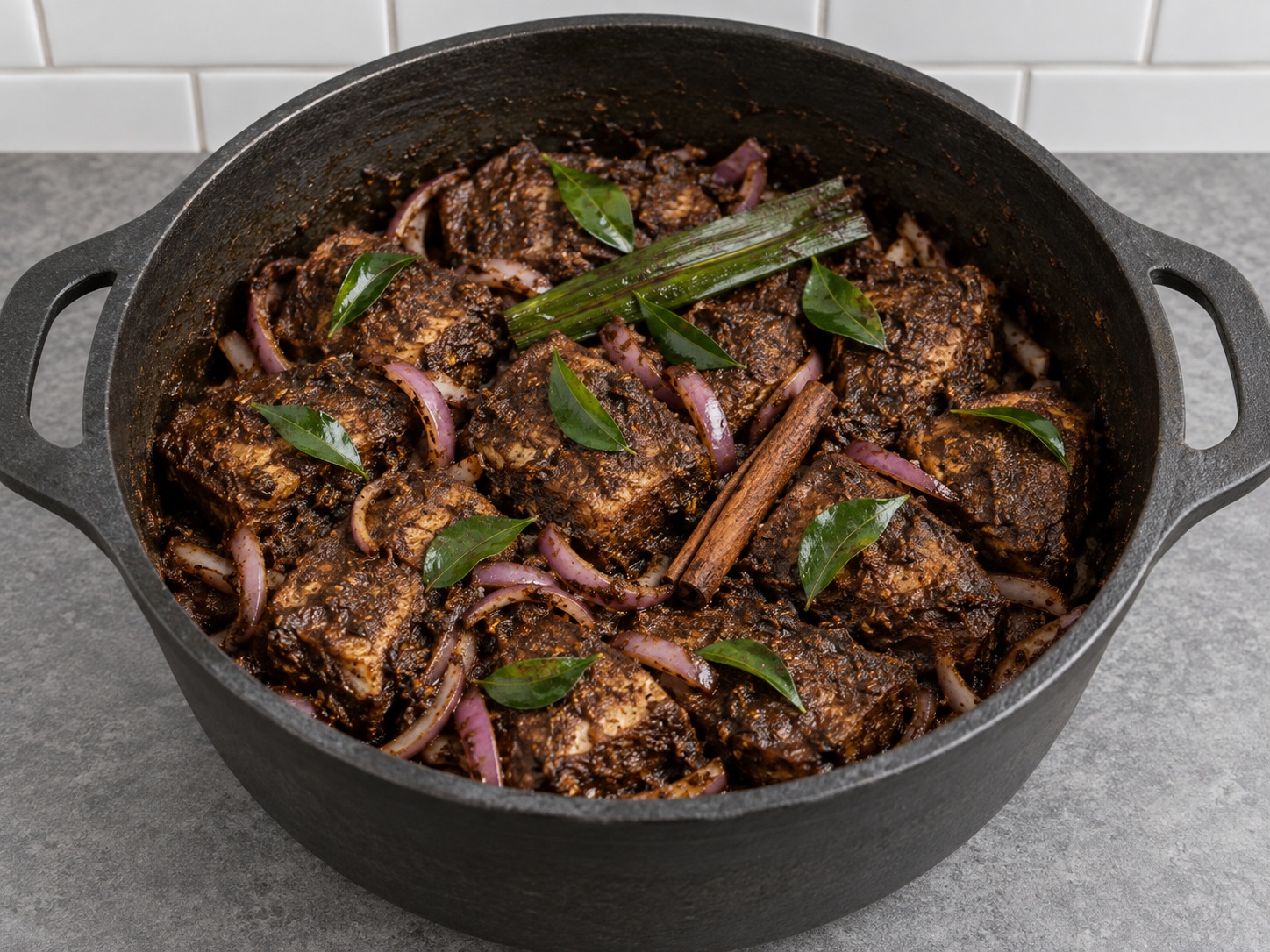 Ambul Thiyal Ikan Sri Lanka — Susun berlapis daging tuna