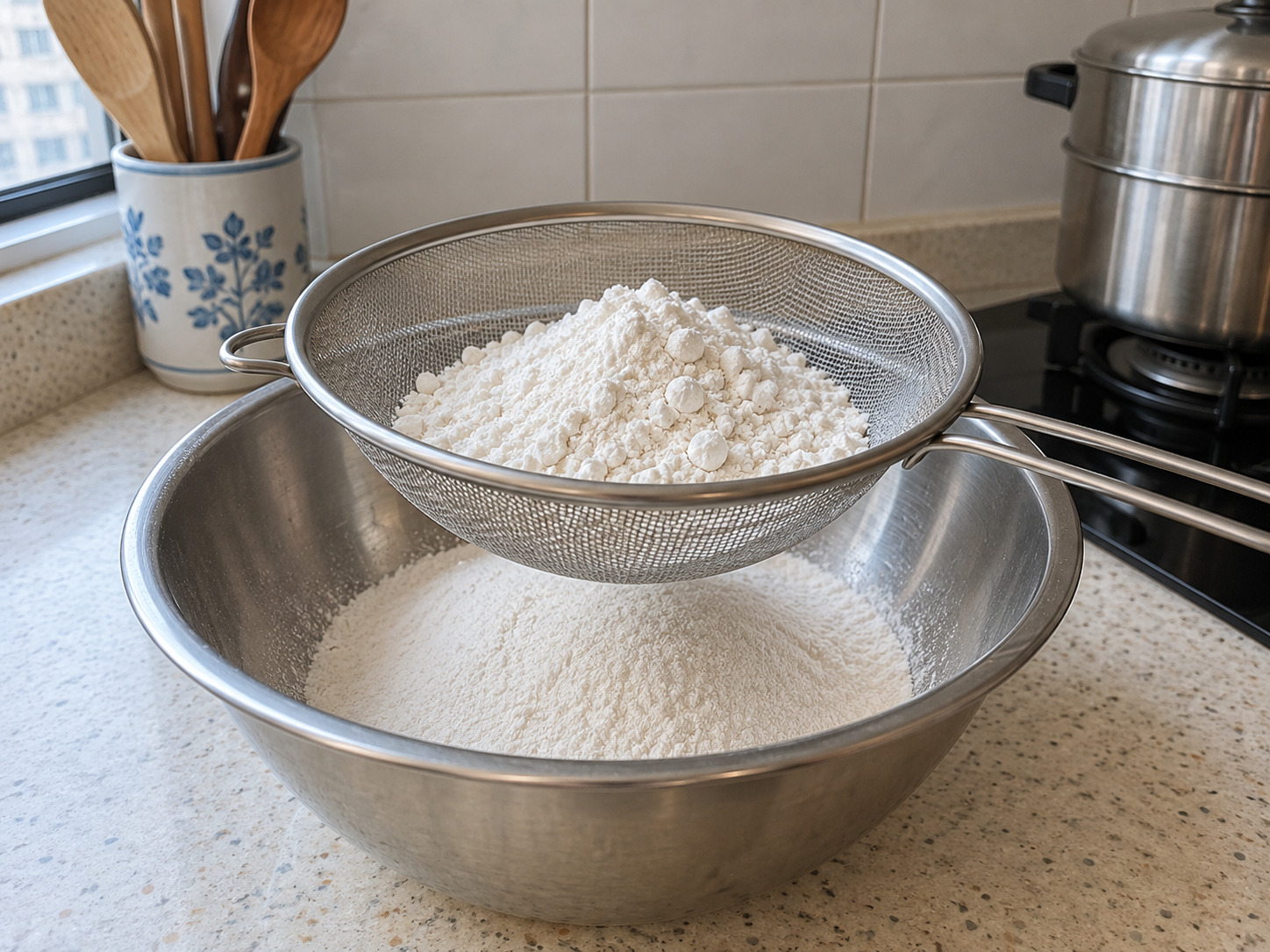 Sri Lankan Pittu na Bigas at Niyog — Salain ang sangag na harina