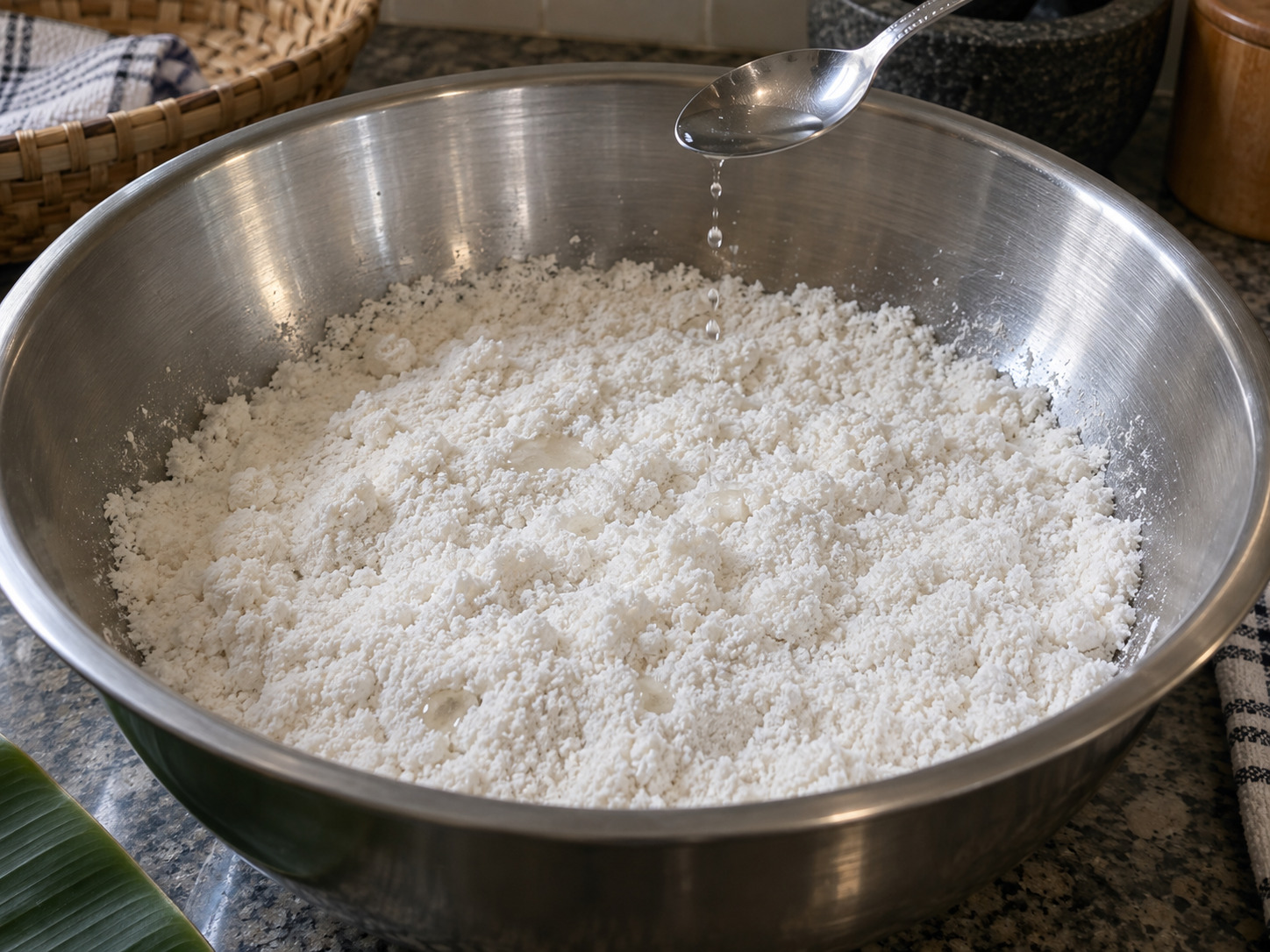 Sri Lankan Pittu na Bigas at Niyog — Dahan-dahang iwisik ang maligamgam na tubig