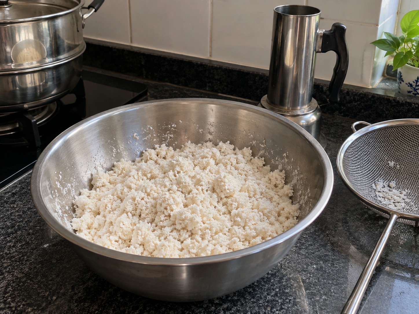 Sri Lankan Pittu na Bigas at Niyog — Kuskusin hanggang mamasa-masang mumo