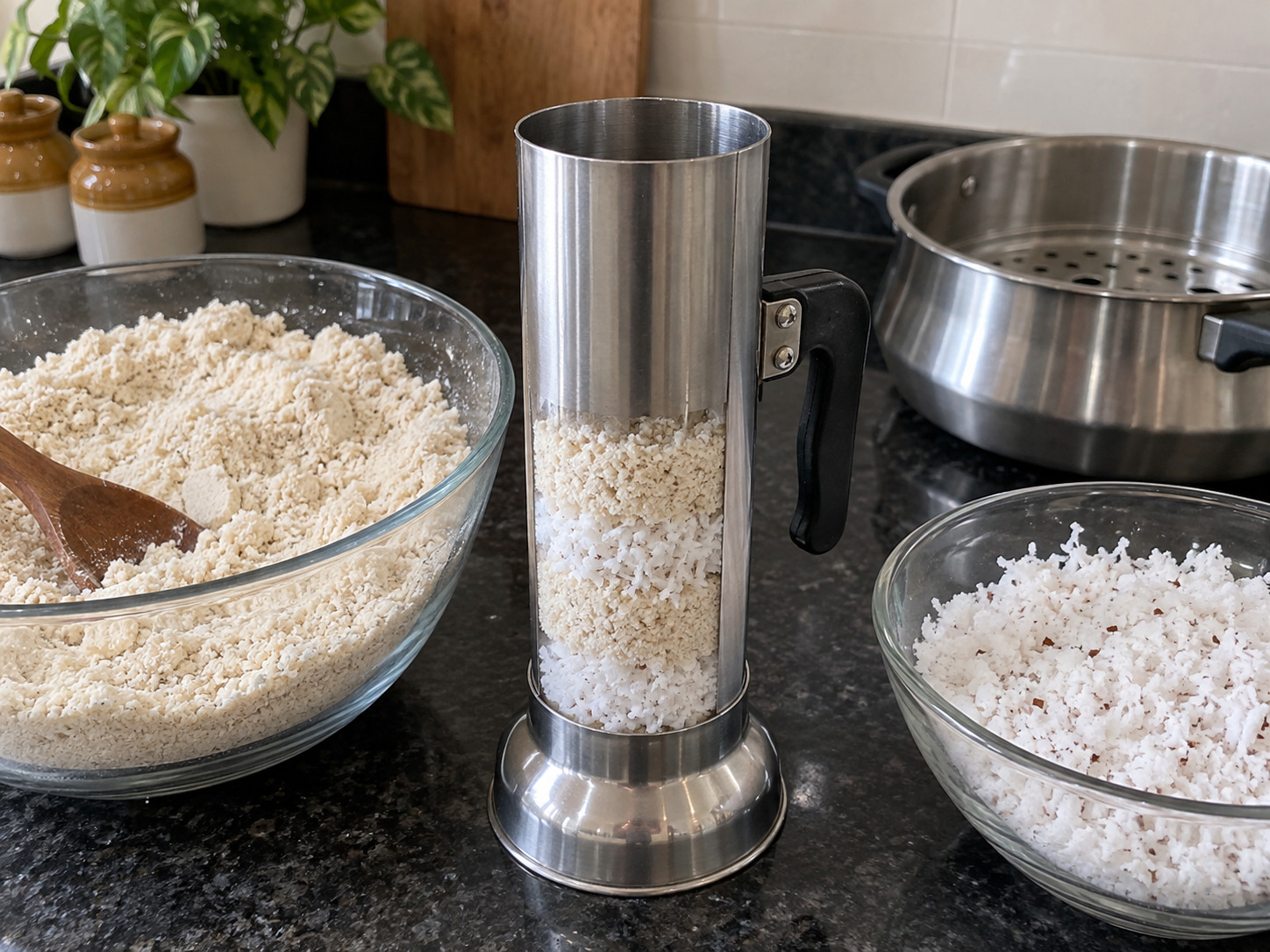 Sri Lankan Pittu na Bigas at Niyog — Salit-salitin ang harina at niyog