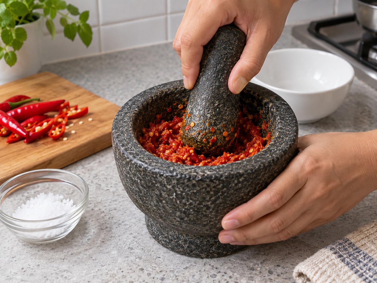 斯里蘭卡椰絲辣椒沙律 — 研磨辣椒和鹽