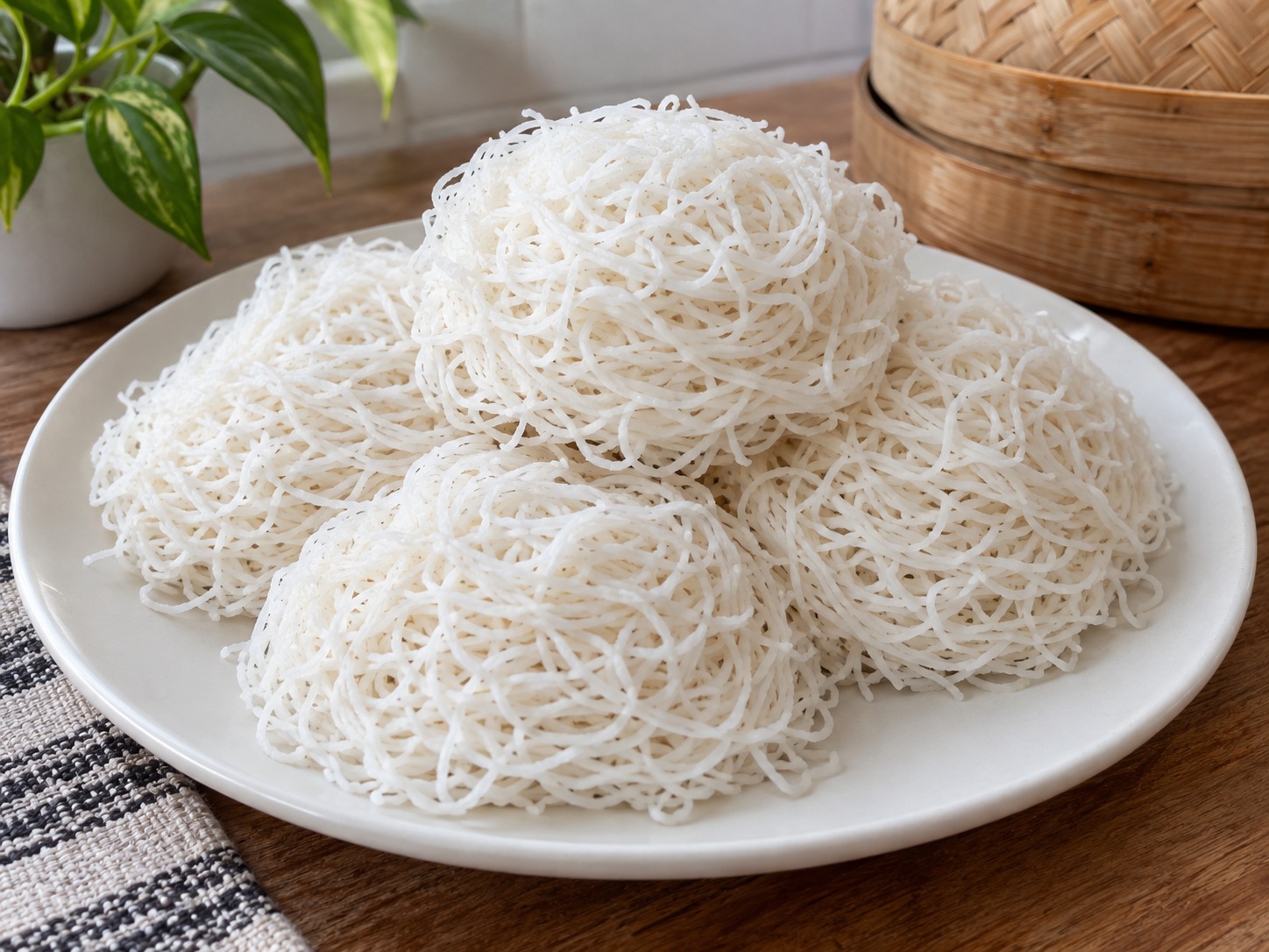 Sri Lankan String Hoppers na Pugad ng Noodles — natapos na ulam